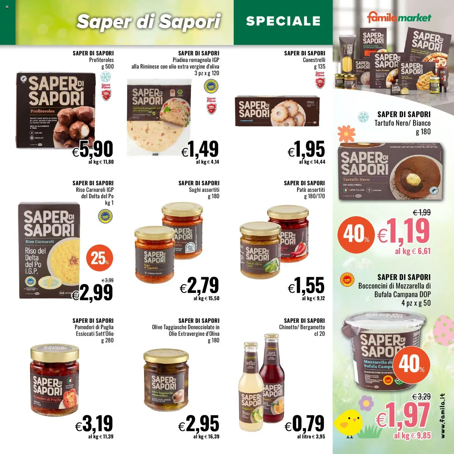 Volantino Famila del 26.03.2026 | Pagina: 15 | Prodotti: Riso Carnaroli, Mozzarella, Olio extra vergine, Cacao