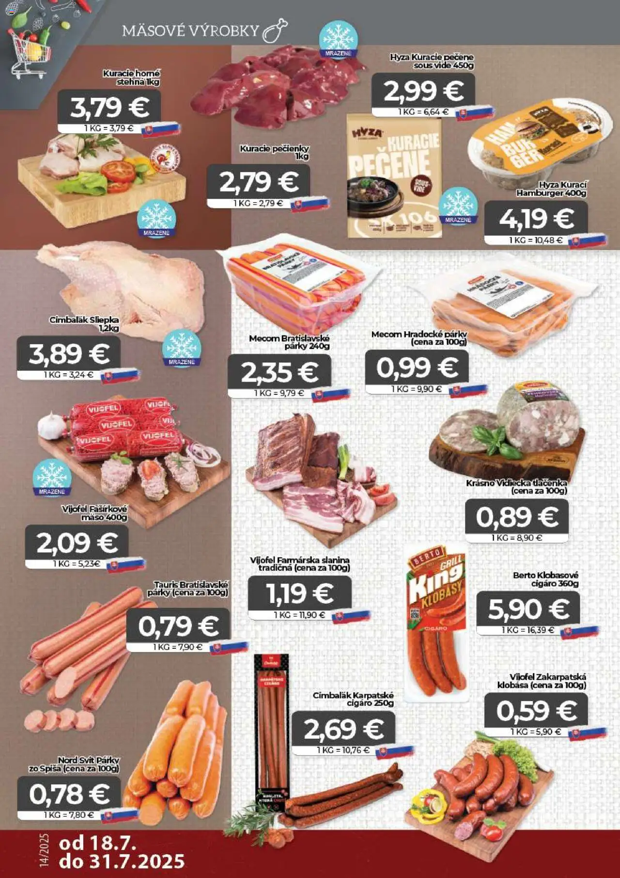 CBA Komfos leták │ platný od 18.07.2025 | Strana: 2 | Produkty: Slanina, Klobása, Párky