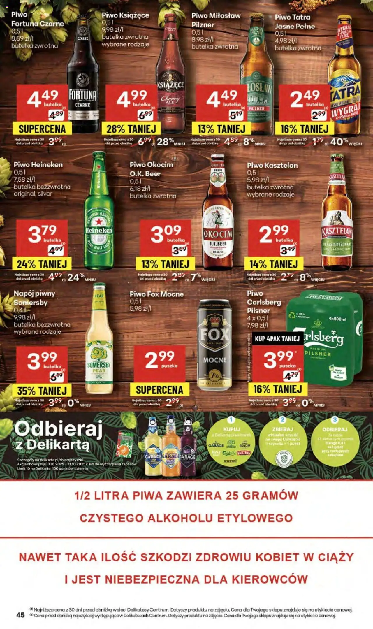 Delikatesy Centrum Gazetka od 09.10.2025 | Strona: 45 | Produkty: Delikatesy, Piwo, Somersby, Heineken