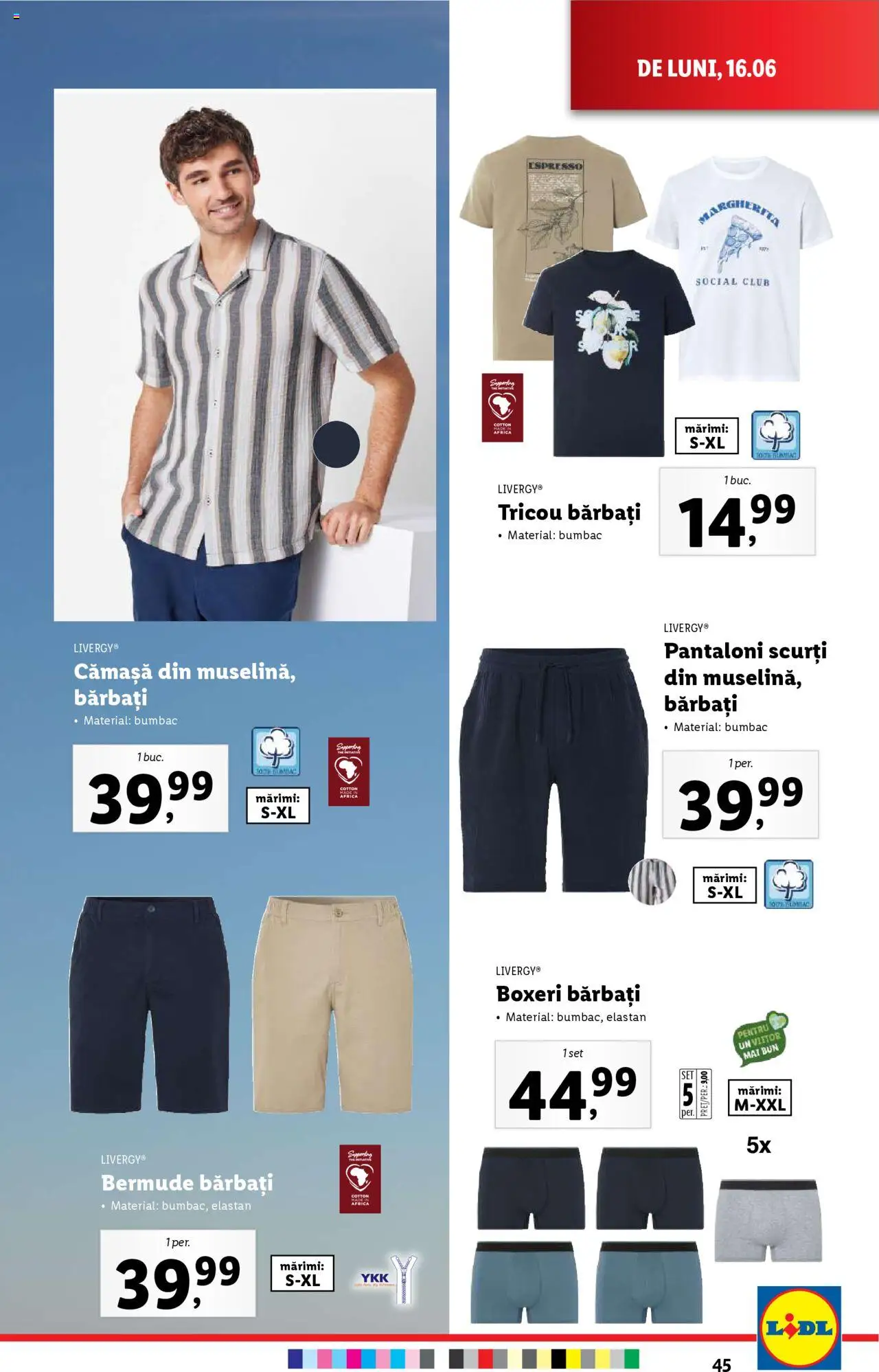 Catalog Lidl – valabil de la 16.06.2025 | Pagină: 45 | Produse: Tricou, Pantaloni, Pantaloni scurți, Boxeri