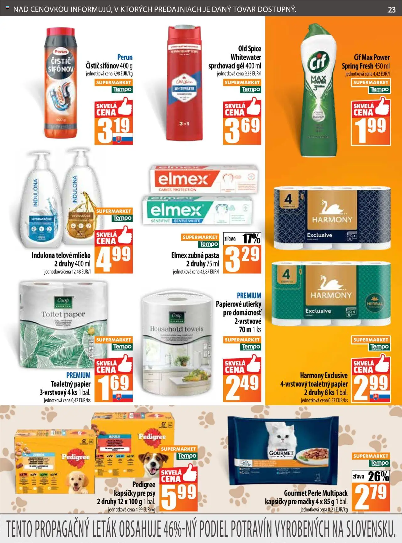 Nové COOP Jednota akcie – leták je platný od 16.10.2025 | Strana: 23 | Produkty: Toaletný papier, Telové mlieko, Zubná pasta, Indulona