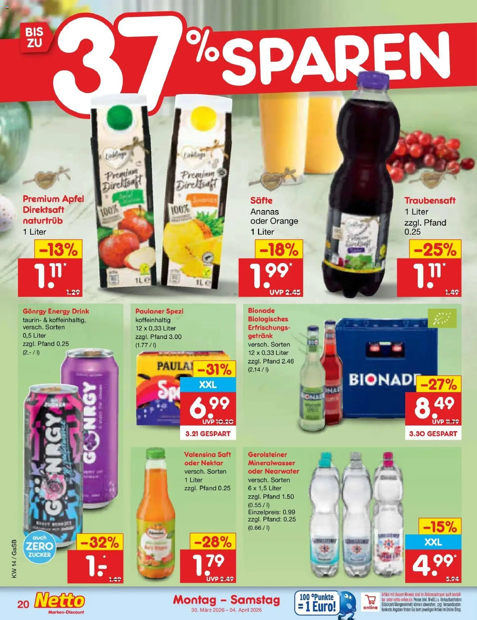 Netto Marken-Discount Prospekt Bremen-Lesum	 – gültig ab 30.03.2026 | Seite: 24 | Produkte: Äpfel, Ananas, Bionade, Saft