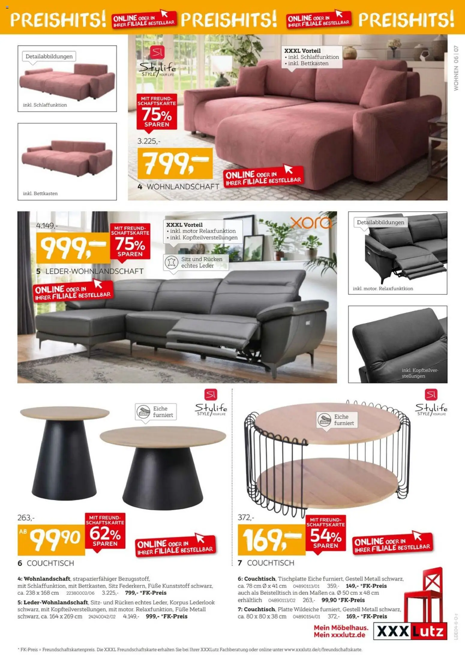 XXXLutz Wohnen Preishits – gültig ab 04.04.2026 | Seite: 7 | Produkte: Wohnlandschaft, Beistelltisch, Couchtisch