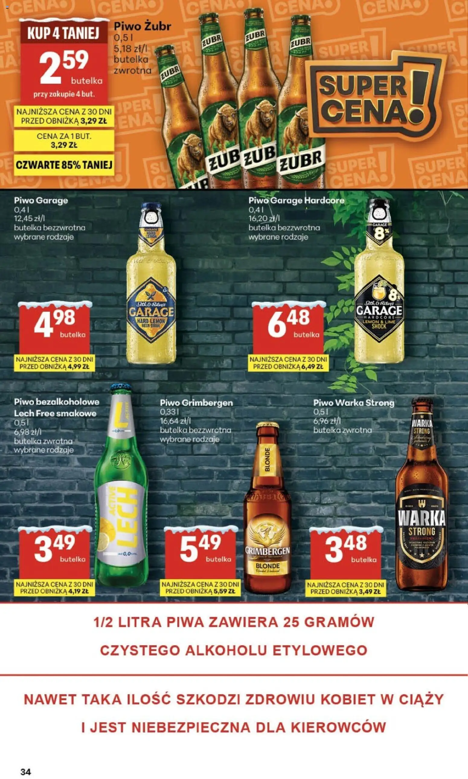 Delikatesy Centrum Gazetka od 08.01.2026 | Strona: 34 | Produkty: Piwo żubr, Piwo grimbergen, Warka, Piwo
