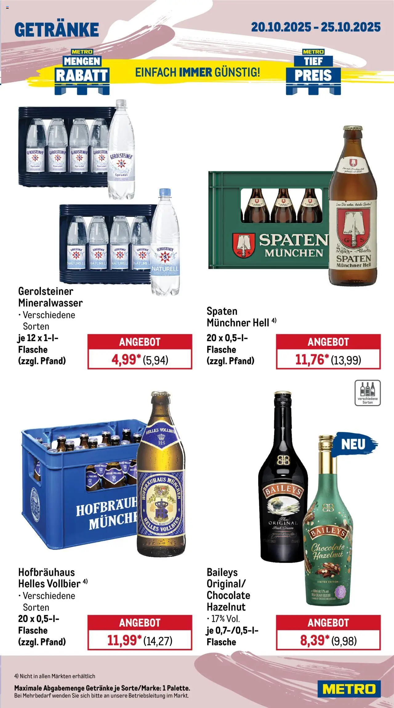 Metro Prospekt 	 – gültig ab 20.10.2025 | Seite: 15 | Produkte: Mineralwasser, Baileys, Gerolsteiner
