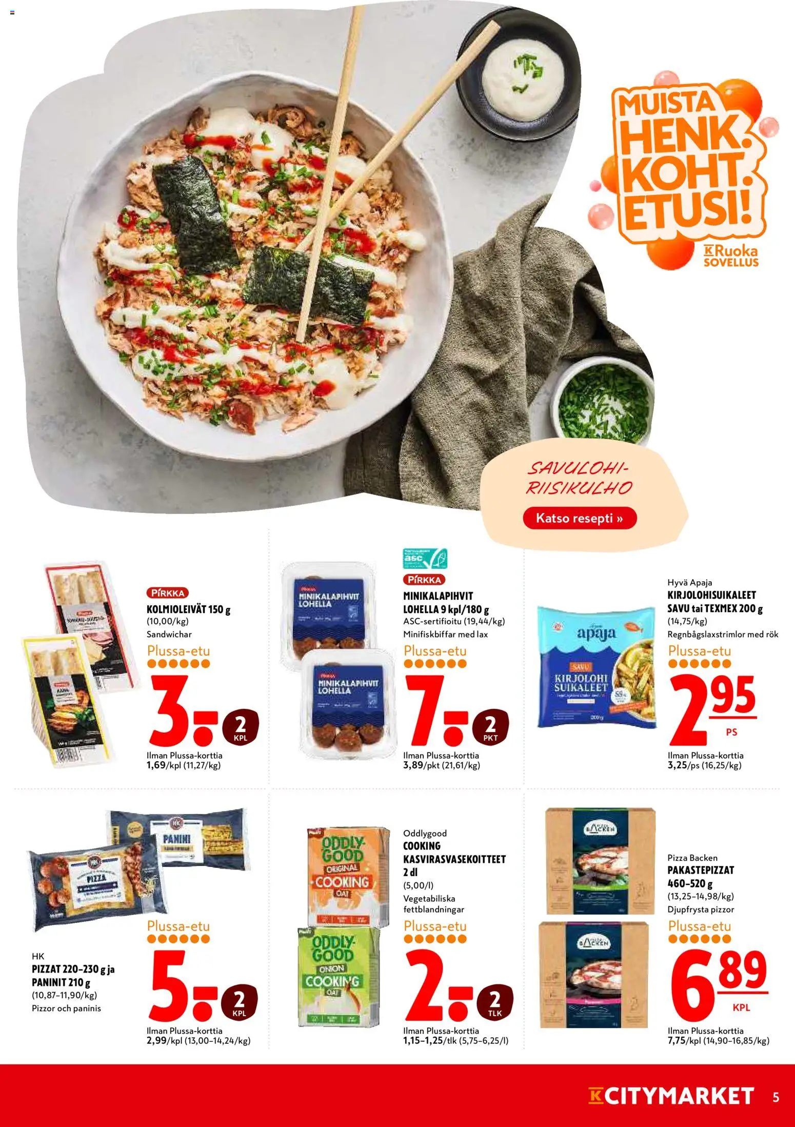 K-Citymarket tarjoukset – voimassa 03.11.2025 alkaen | Sivu: 5 | Tuotteet: Kirjolohi, Pizza