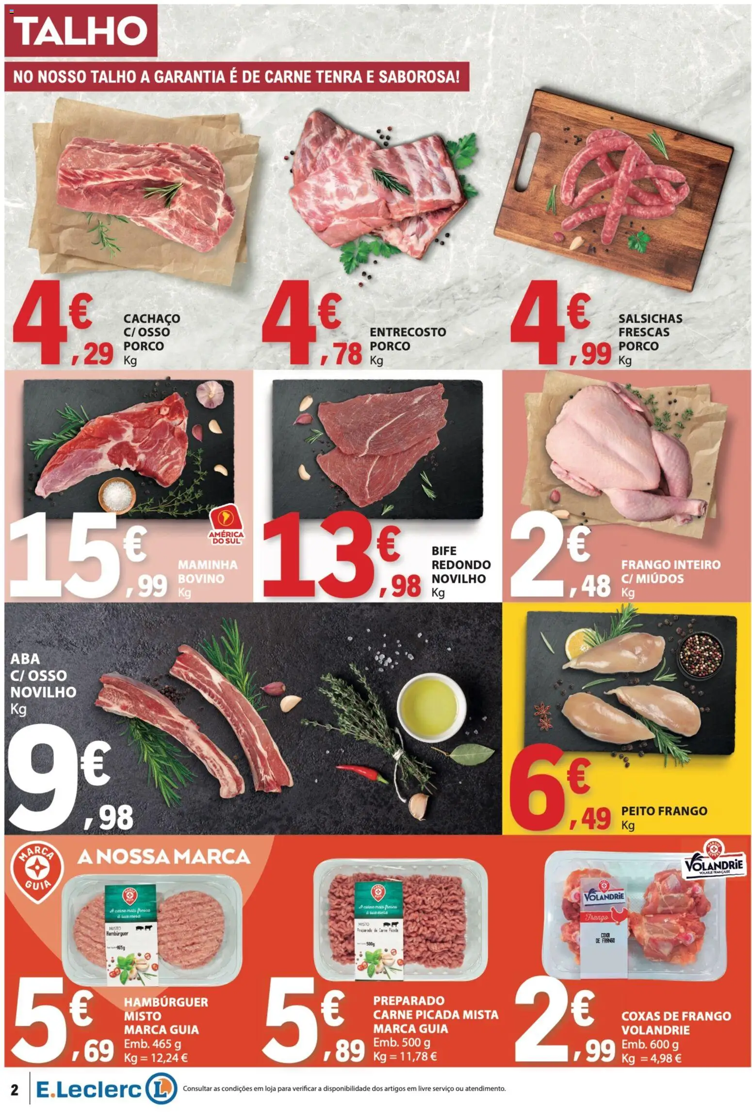 E.Leclerc folheto │ válido de 23.04.2026 | Página: 2 | Produtos: Frango, Hambúrguer, Carne picada, Carne