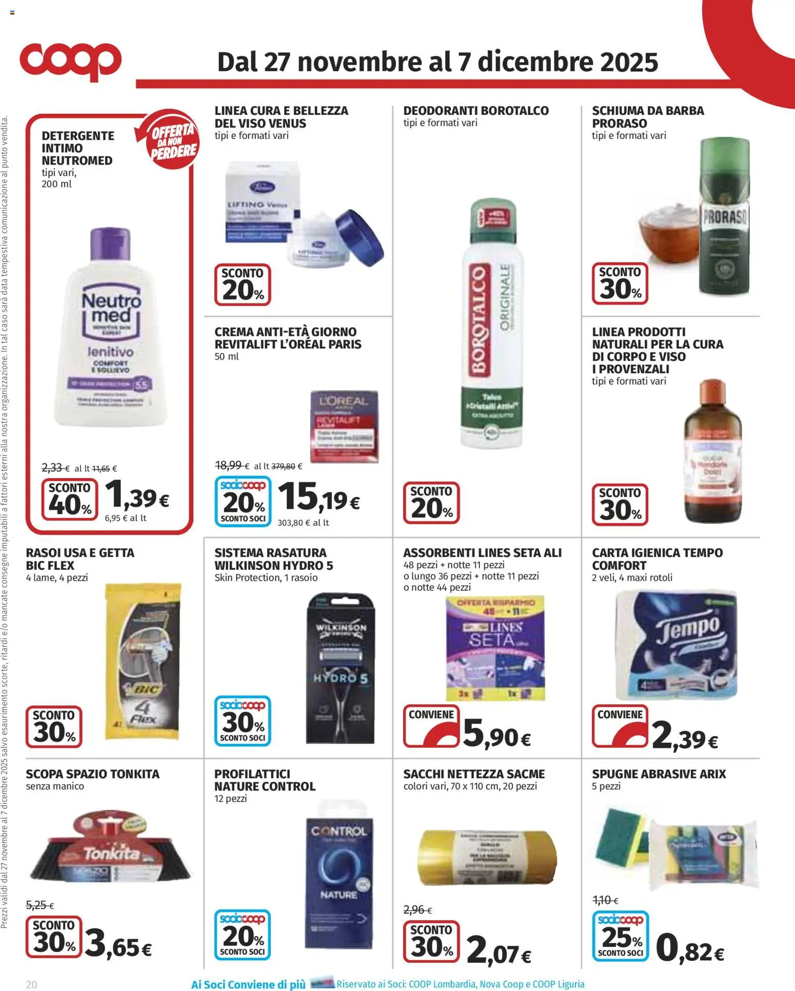 Volantino COOP del 27.11.2025 | Pagina: 20 | Prodotti: Crema, Schiuma da barba, Intimo, Mandorle