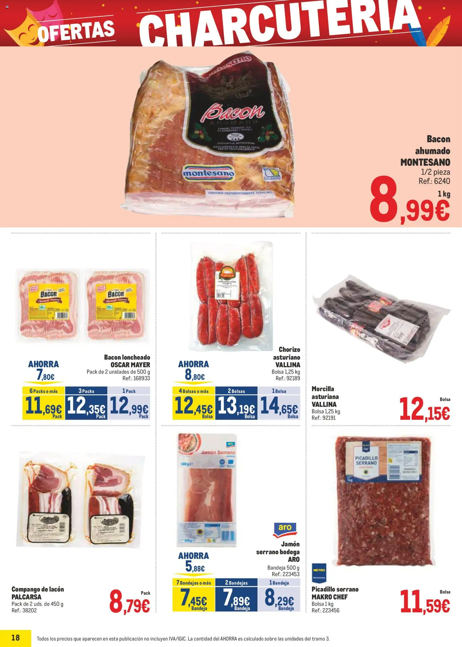 Makro - Precios Canarias │ válido desde el 02.02.2026 | Página: 18 | Productos: Jamón serrano, Bolsa, Bandeja, Loncheado