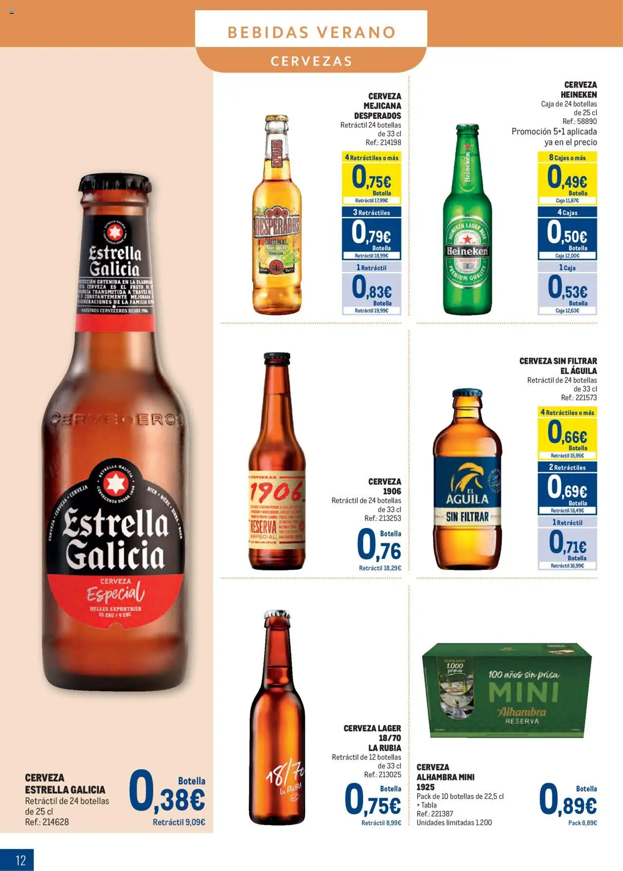 Makro - Bebidas Especial Verano Cataluña │ válido desde el 04.08.2025 | Página: 12 | Productos: Cerveza, Παρμεζάνα, Σπανάκι, Caja