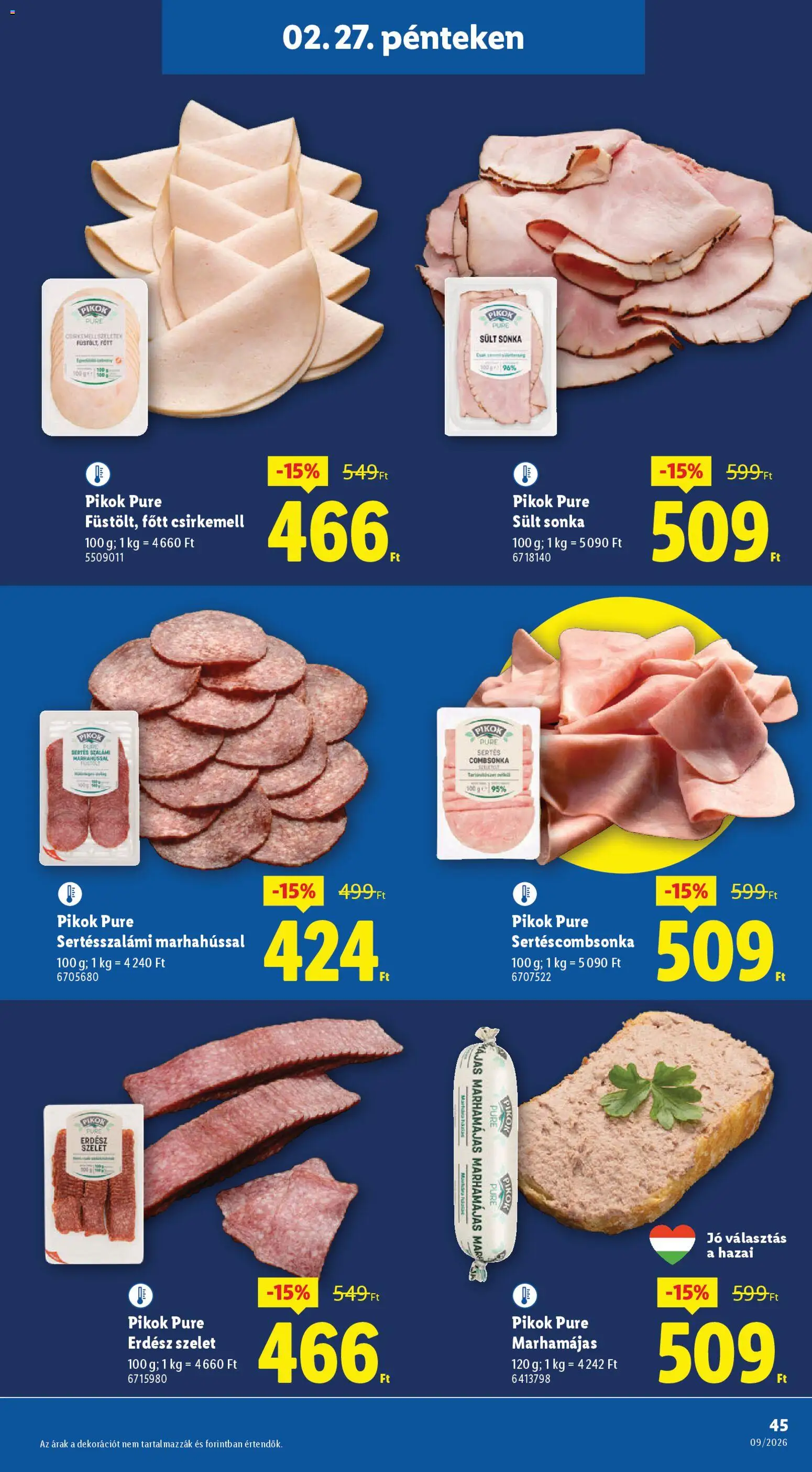 Lidl akciós ujság - amely érvényes a következő dátumtól: 26.02.2026 | Oldal: 45 | Termékek: Sonka, Csirkemell, Combsonka