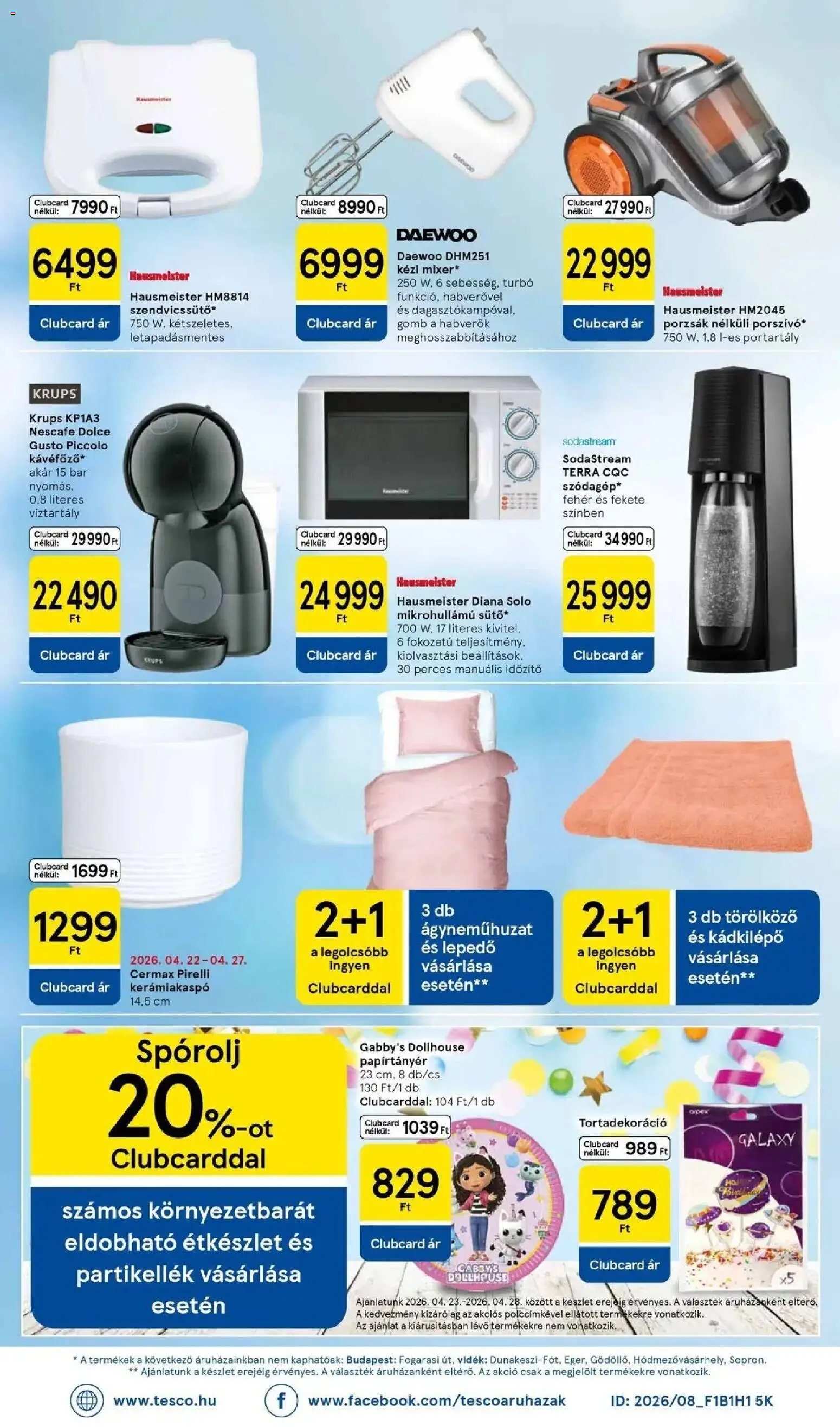 Tesco akciós ujság - amely érvényes a következő dátumtól: 23.04.2026 | Oldal: 28 | Termékek: Törölköző, Szódagép, Étkészlet, Ágyneműhuzat