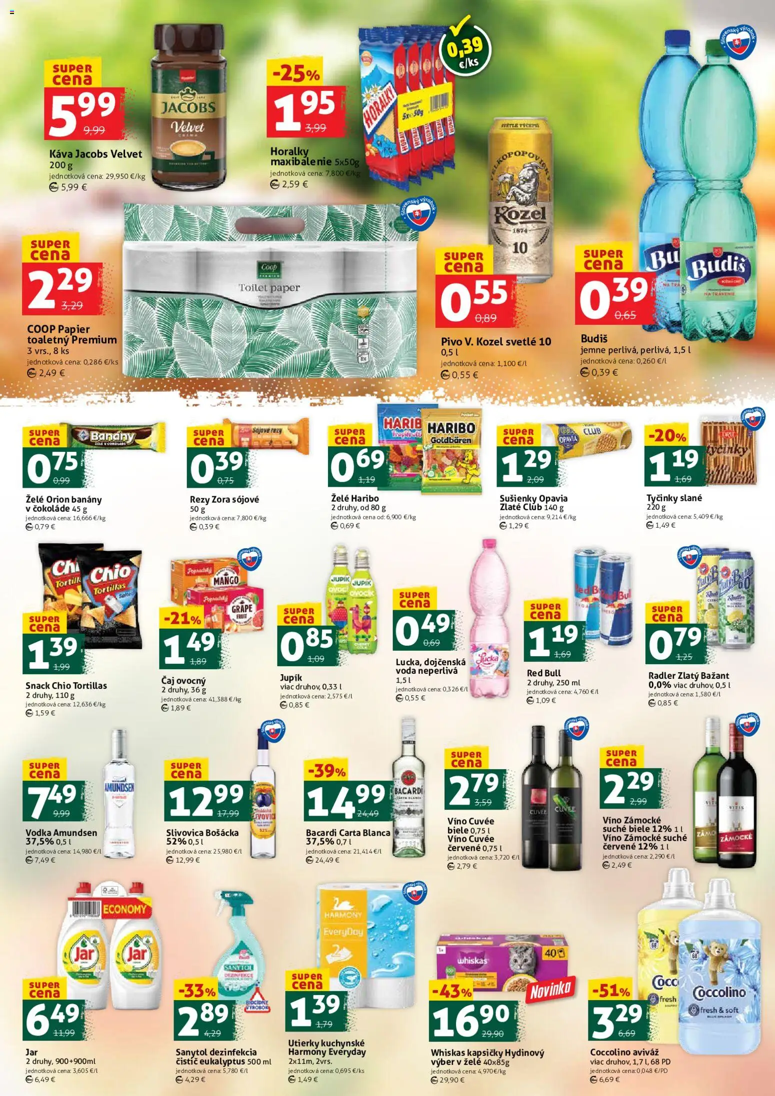 Nové COOP Jednota akcie – leták je platný od 27.02.2026 | Strana: 3 | Produkty: Jacobs Velvet, Pivo, Lucka, Mango