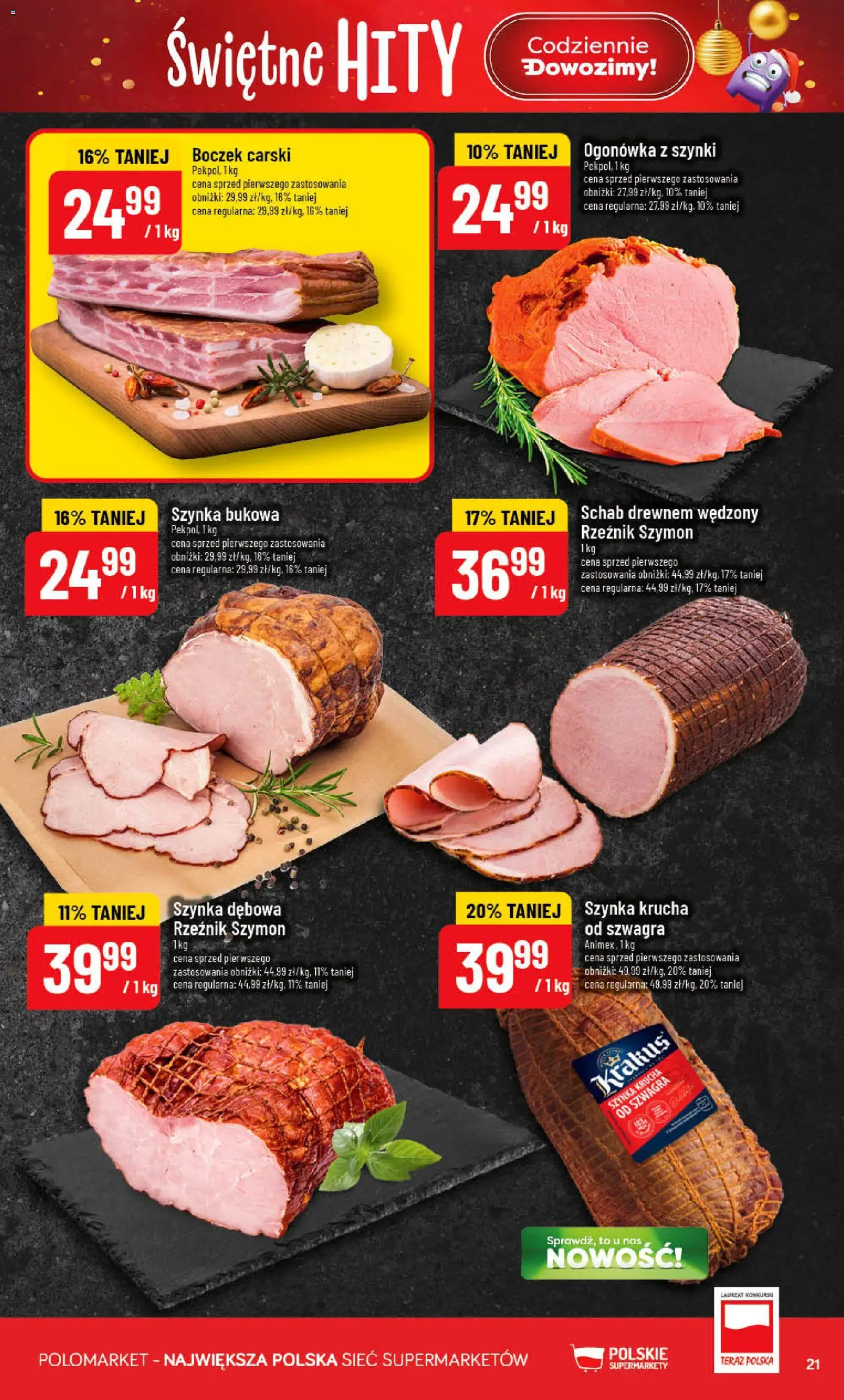 POLOmarket Gazetka od 12.11.2025 | Strona: 21 | Produkty: Schab, Szynka, Boczek
