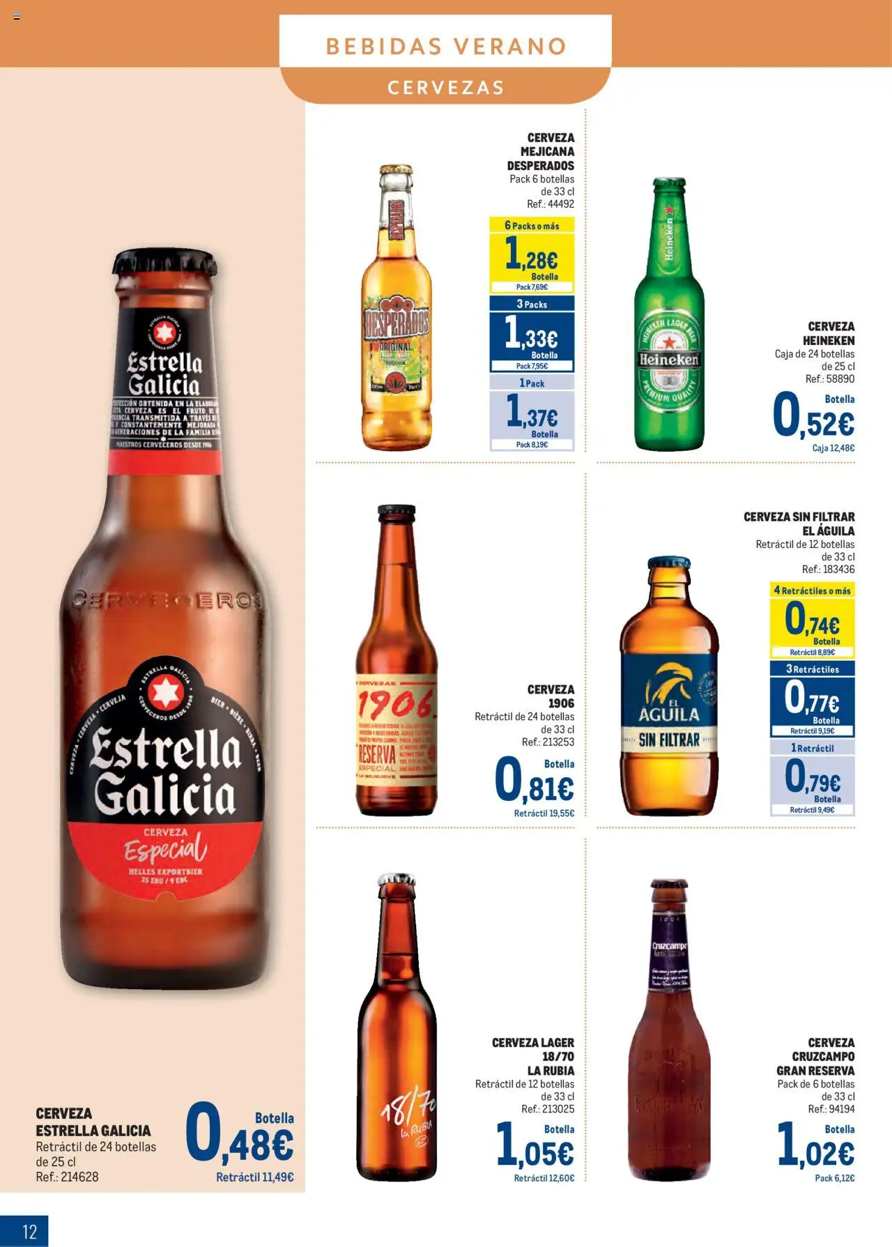Makro - Bebidas Especial Verano Canarias │ válido desde el 04.08.2025 | Página: 12 | Productos: Cerveza, Παρμεζάνα, Σπανάκι, Caja