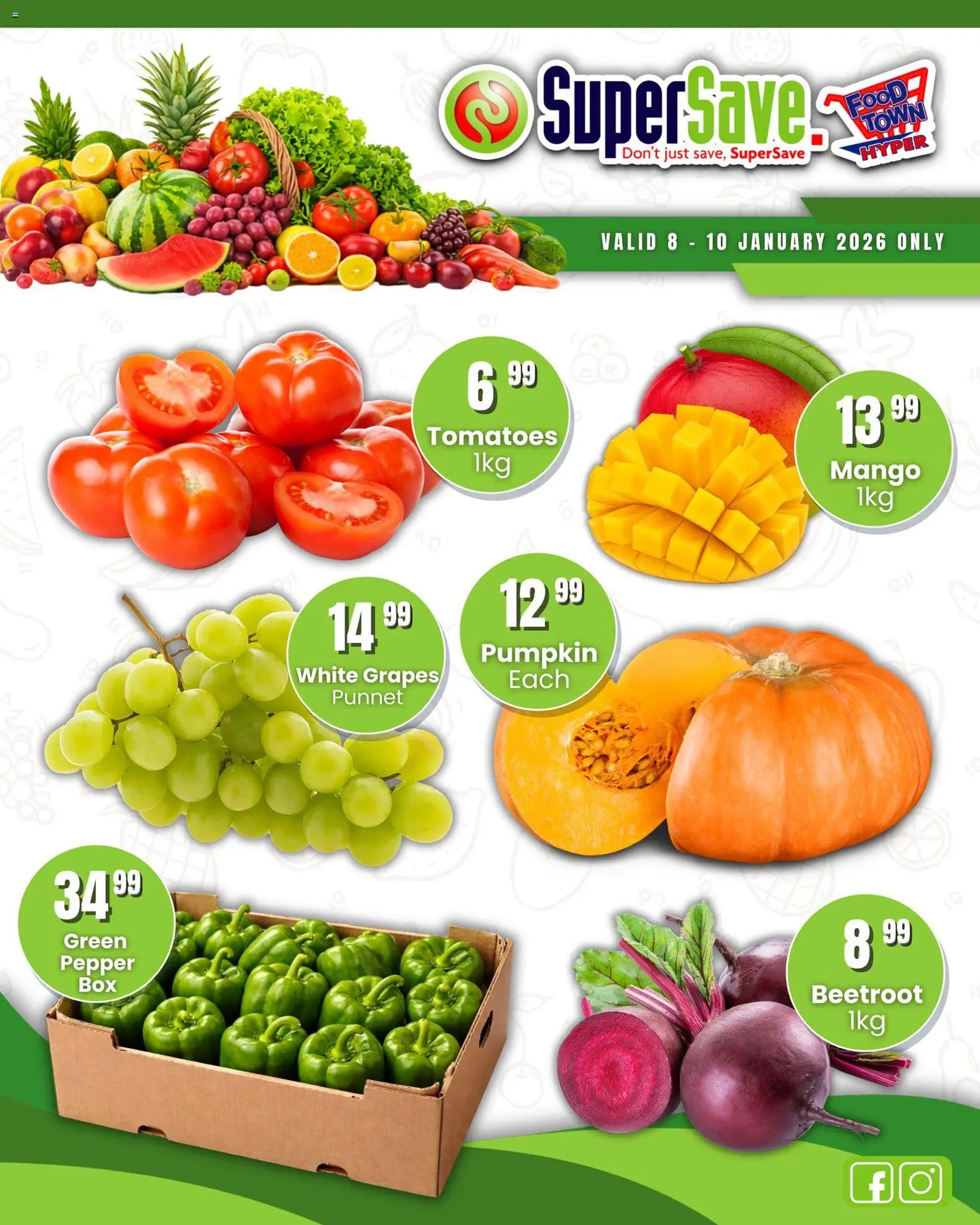 New Super Save catalogue – valid from 08.01.2026 | Page: 2 | Products: Tomatoes, Pepper, Mango, Grapes