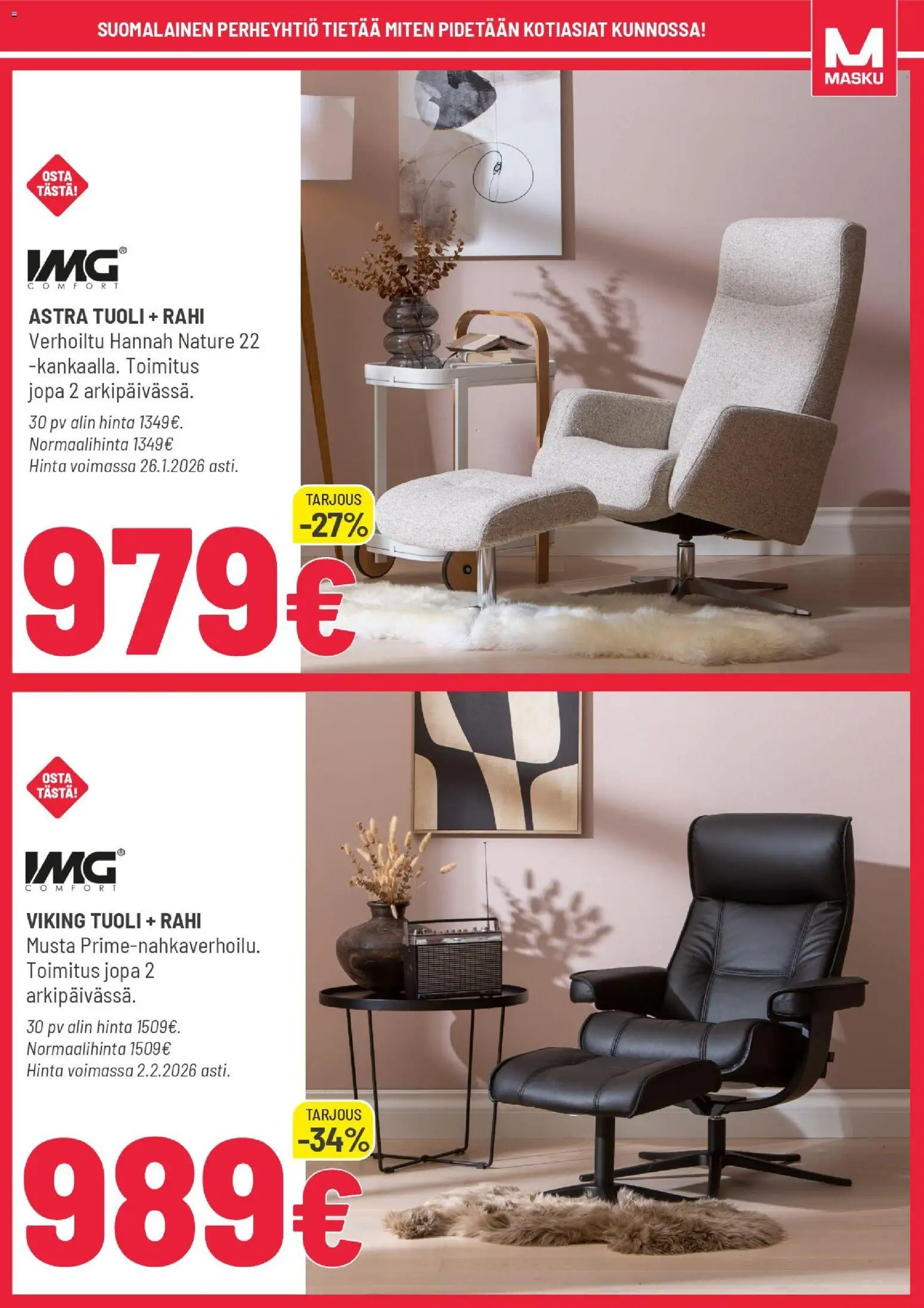 Masku tarjoukset – voimassa 20.01.2026 alkaen | Sivu: 9 | Tuotteet: Rahi, Tuoli