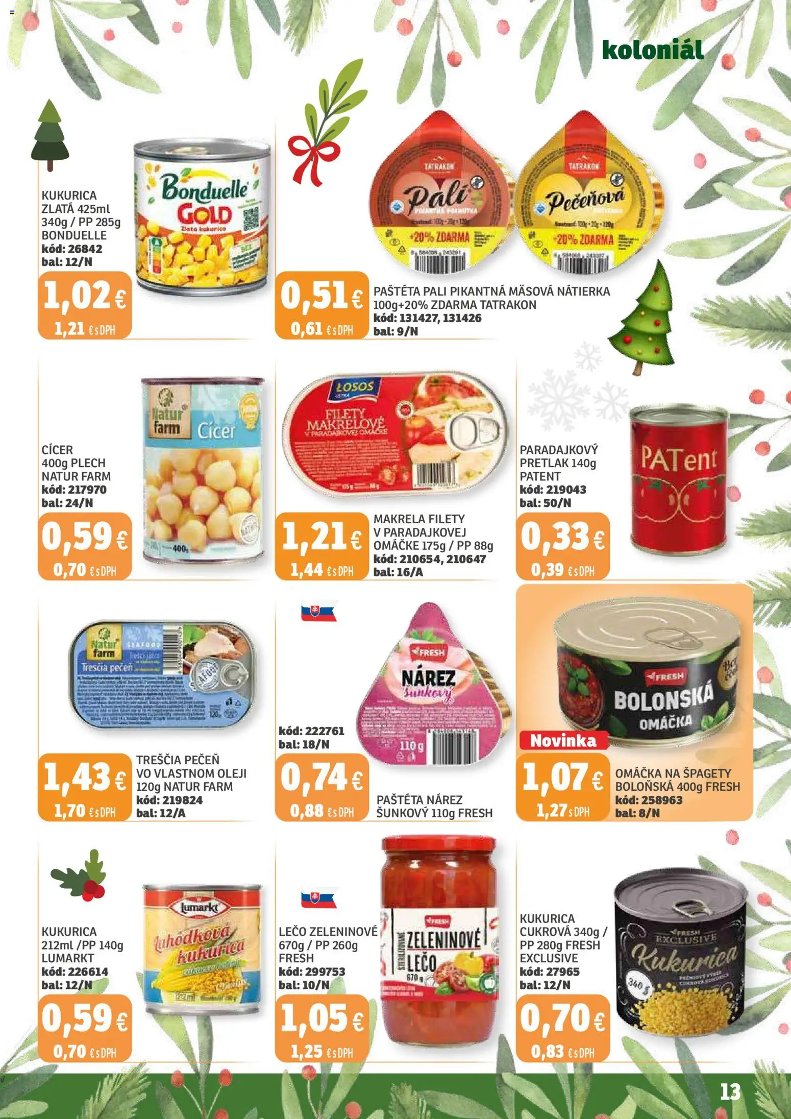 Nové Labaš akcie – leták je platný od 28.11.2025 | Strana: 13 | Produkty: Losos, Omáčka, Kukurica, Špagety