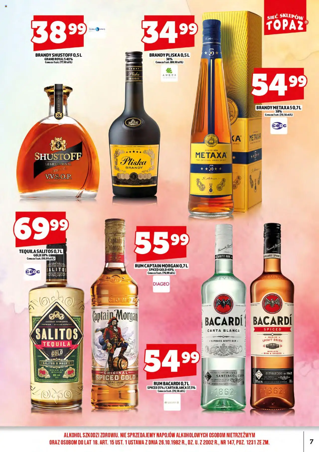 Topaz Gazetka alkoholowa od 15.09.2025 | Strona: 9 | Produkty: Rum Bacardi, Captain Morgan, Rum, Alkohol