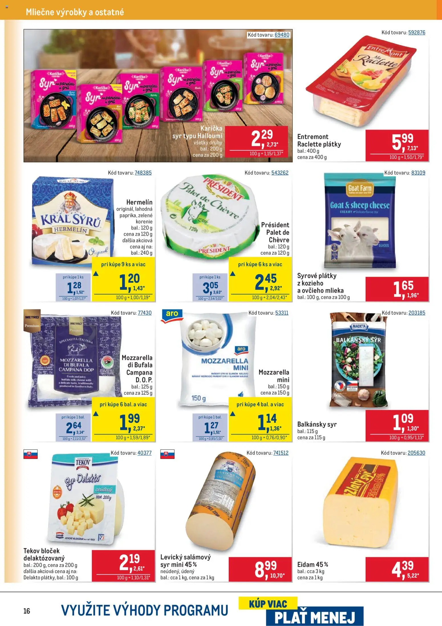 Nové Metro akcie – leták je platný od 08.04.2026 | Strana: 16 | Produkty: Gril, Eidam, Mozzarella