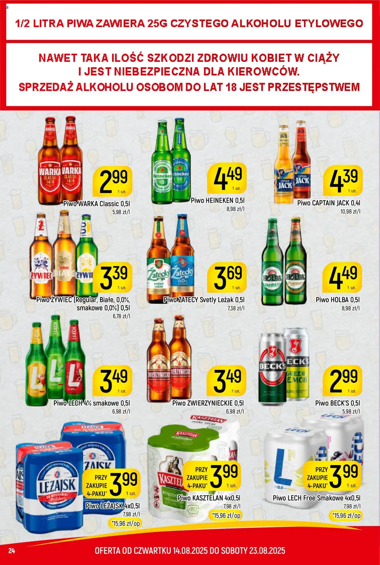 Piotruś Pan Gazetka od 14.08.2025 | Strona: 24 | Produkty: Leżak, Warka, Piwo Warka, Heineken