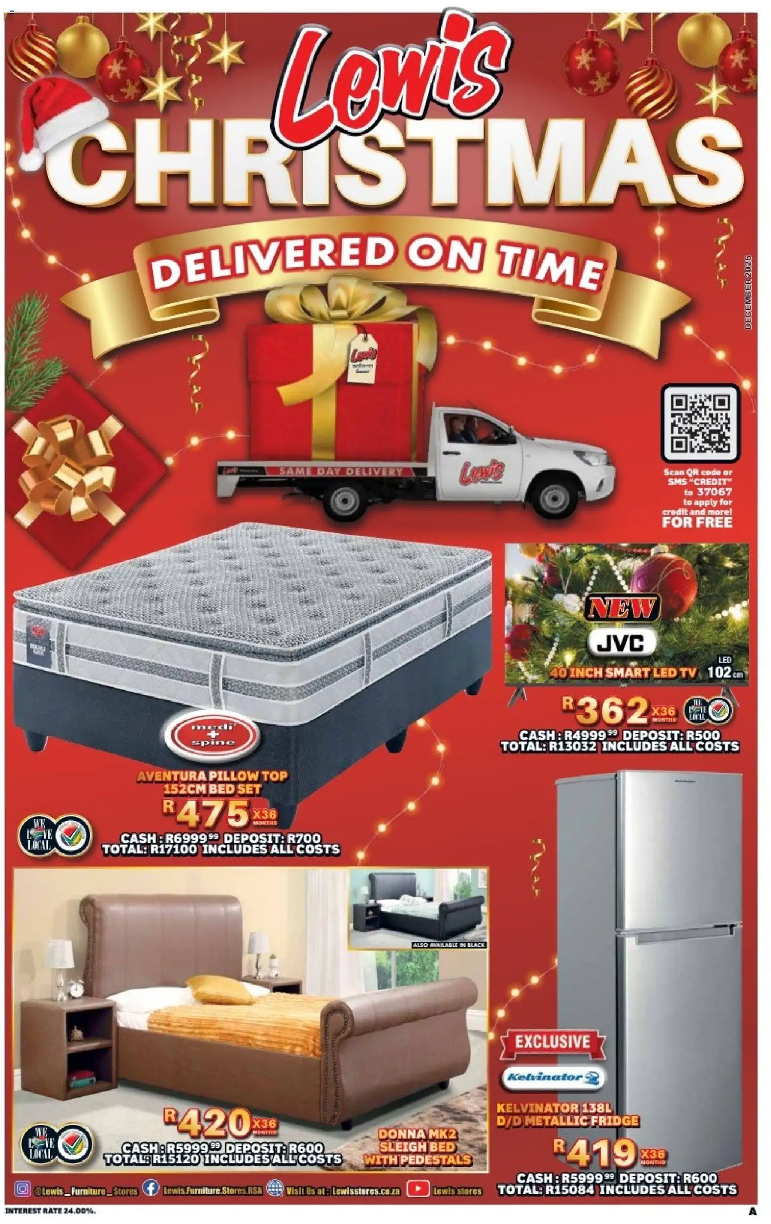 New Lewis Stores catalogue – valid from 08.12.2025 | Page: 1 | Products: Bed, Pillow, TV, Fridge