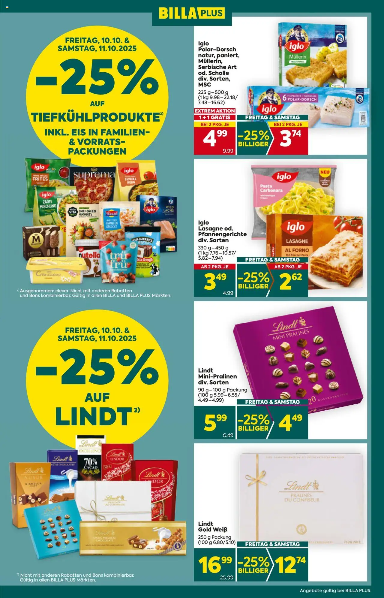 Billa Plus Flugblatt gültig ab 09.10.2025 | Seite: 3 | Produkte: Pasta, Eis, Chili