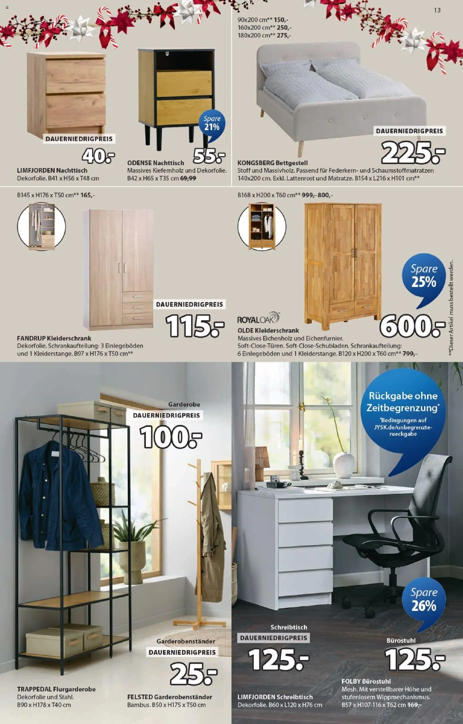 Prospekt JYSK – gültig ab 22.11.2025 | Seite: 13 | Produkte: Kleiderschrank, Nachttisch, Lattenrost