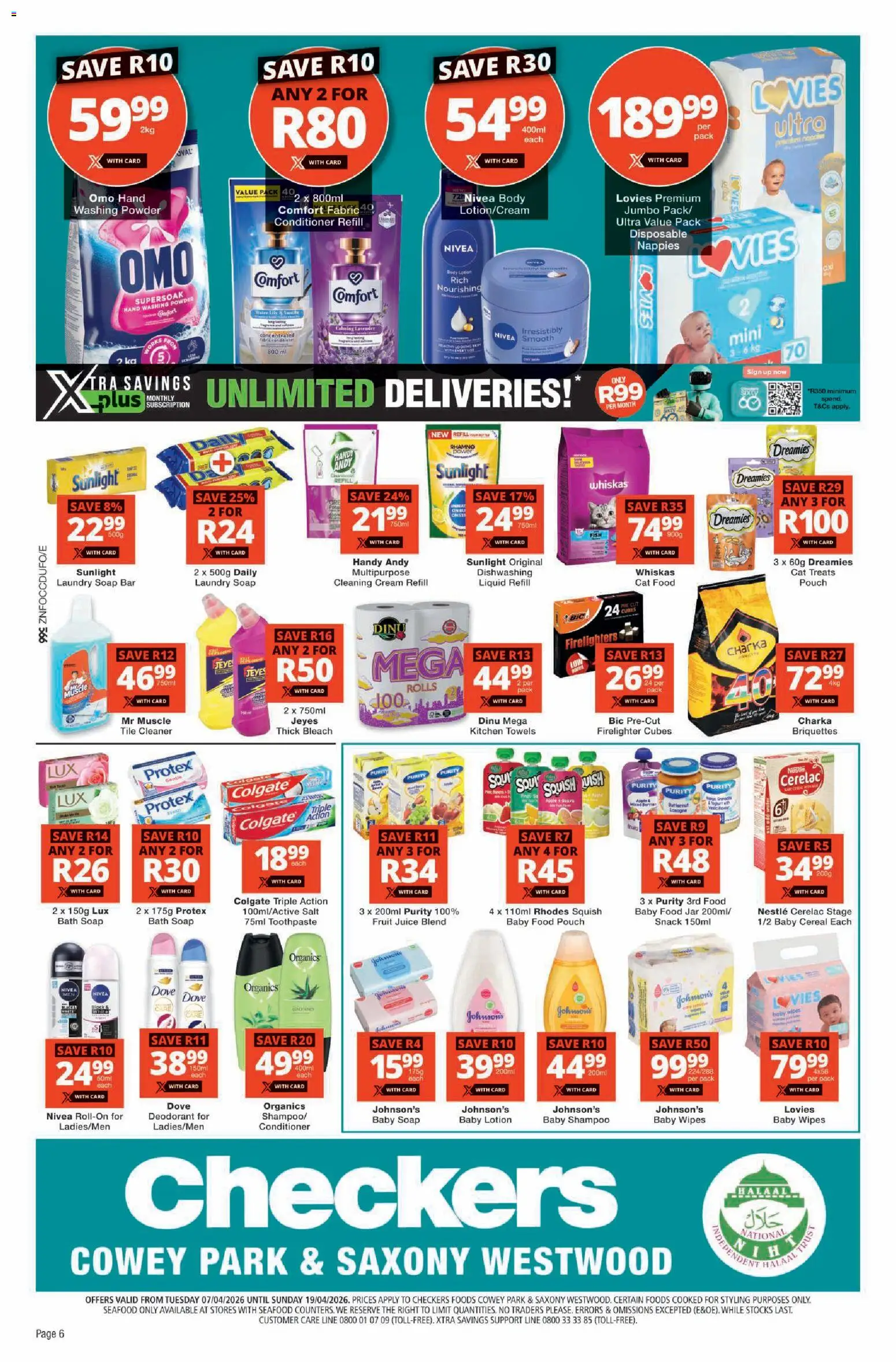 New Checkers catalogue – valid from 07.04.2026 | Page: 6 | Products: Bleach, Juice, Shampoo, Lotion
