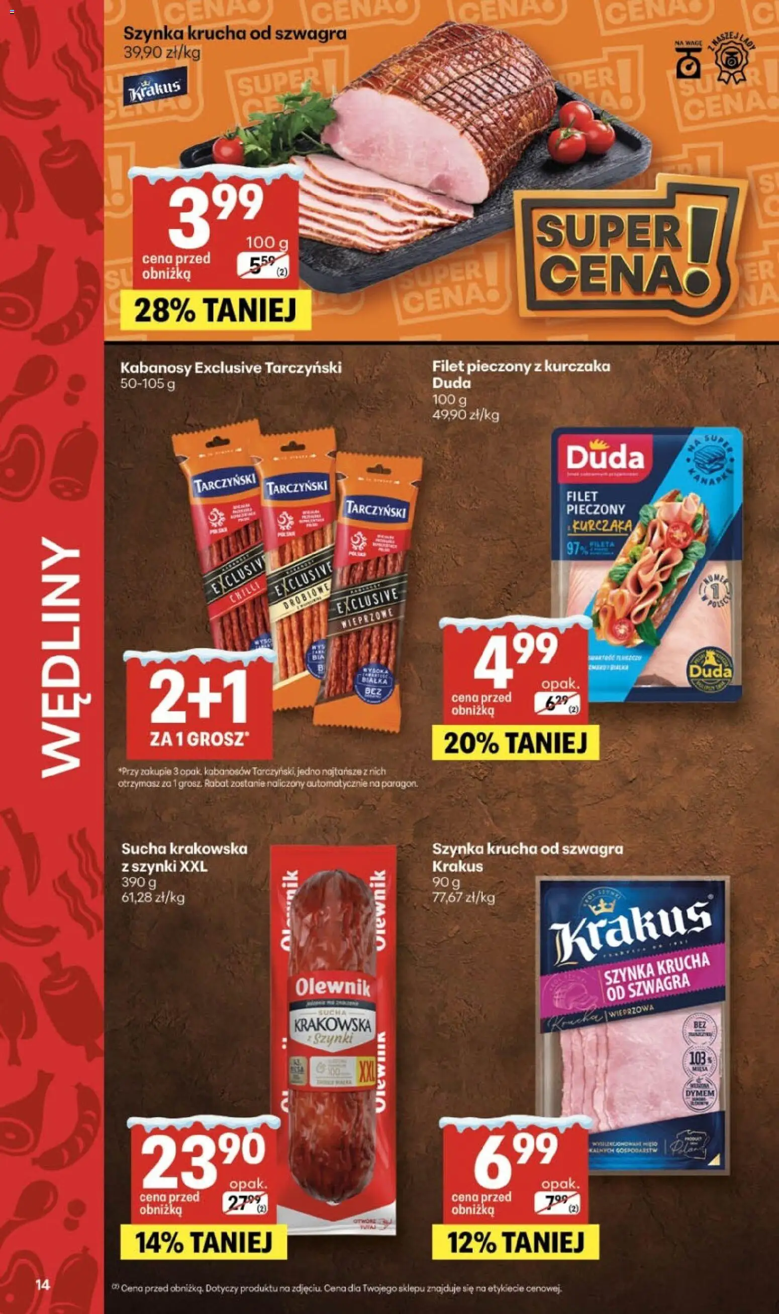 Delikatesy Centrum Gazetka - Sklepy Własne od 08.01.2026 | Strona: 14 | Produkty: Kabanosy, Szynka, Wędliny