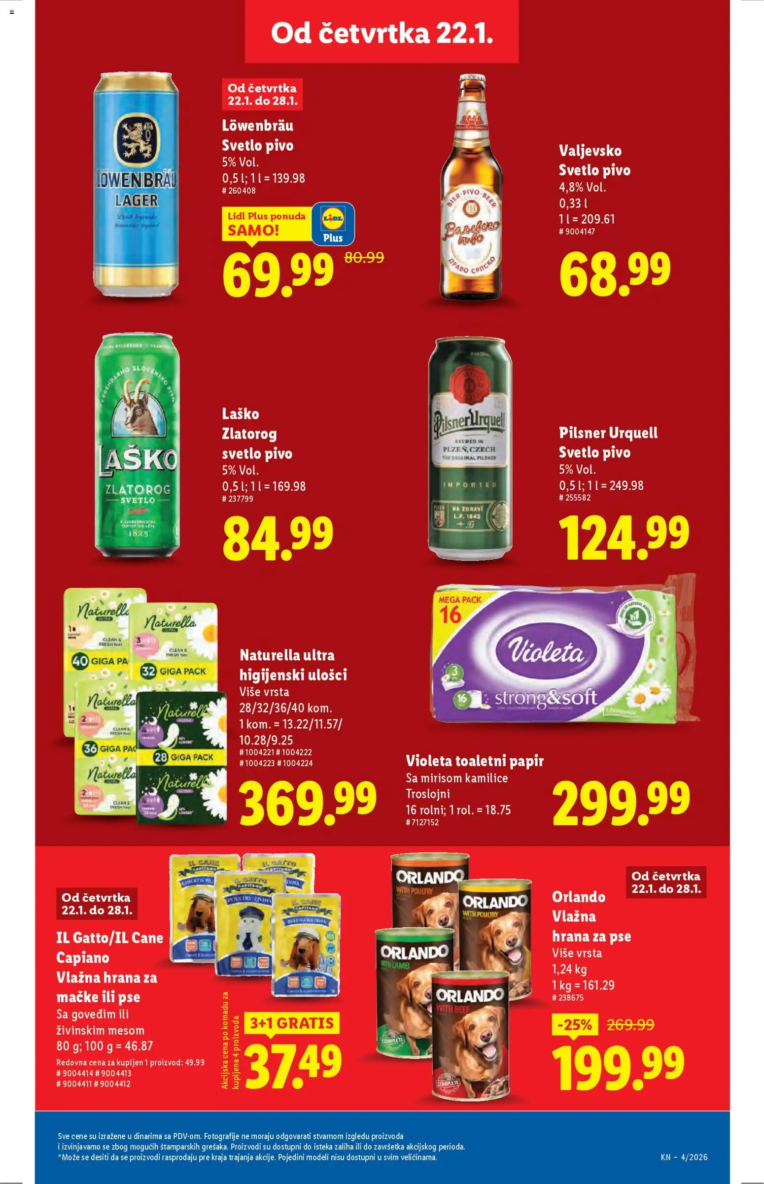 Lidl katalog - važi od 22.01.2026 | Strana: 27 | Proizvode: Higijenski ulošci, Hrana za pse, Hrana za mačke, Pivo
