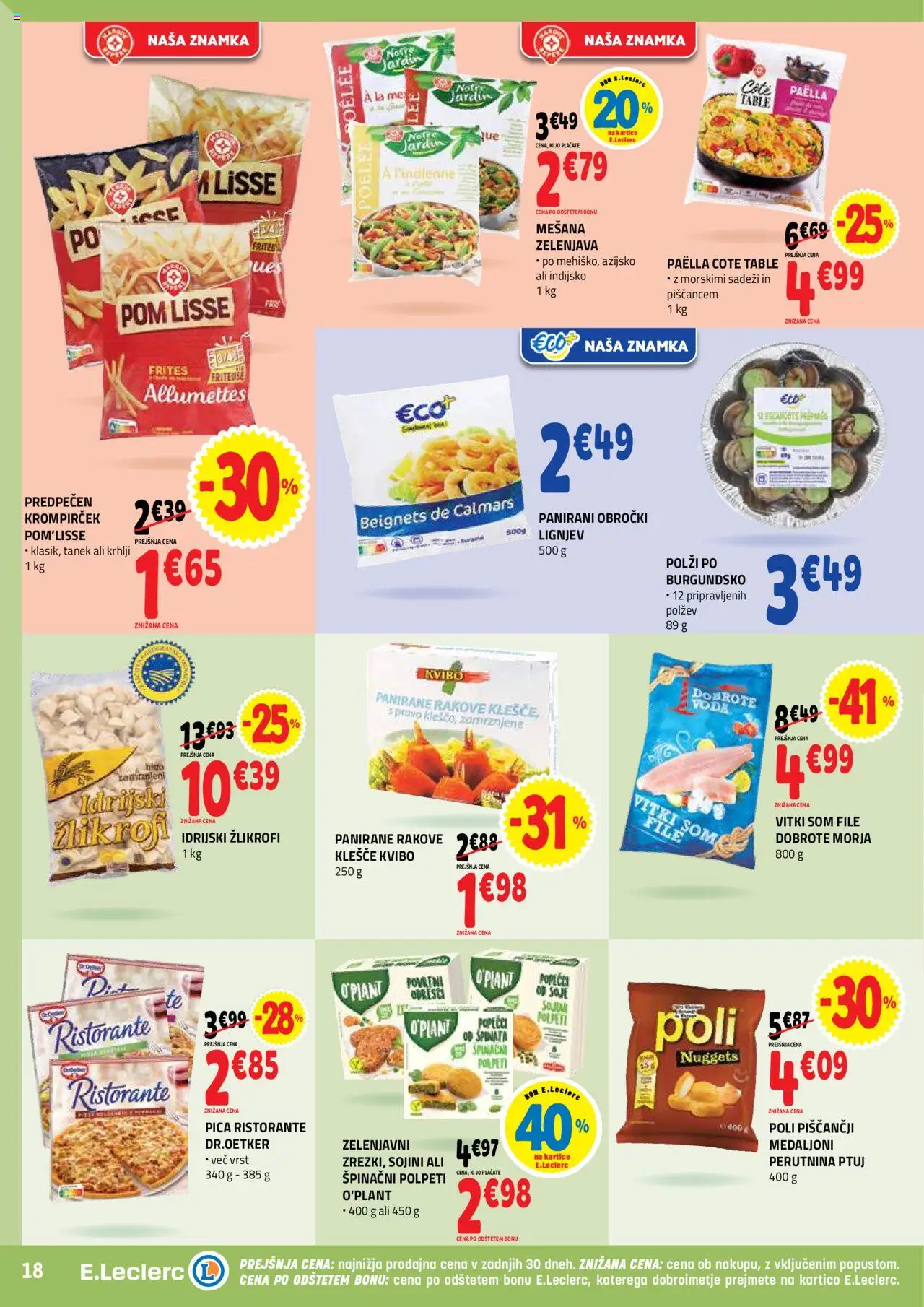 Novi E.leclerc katalog ponudbe – veljaven od 08.10.2025 | Stran: 18 | Izdelki: Pica, Voda, Zelenjava
