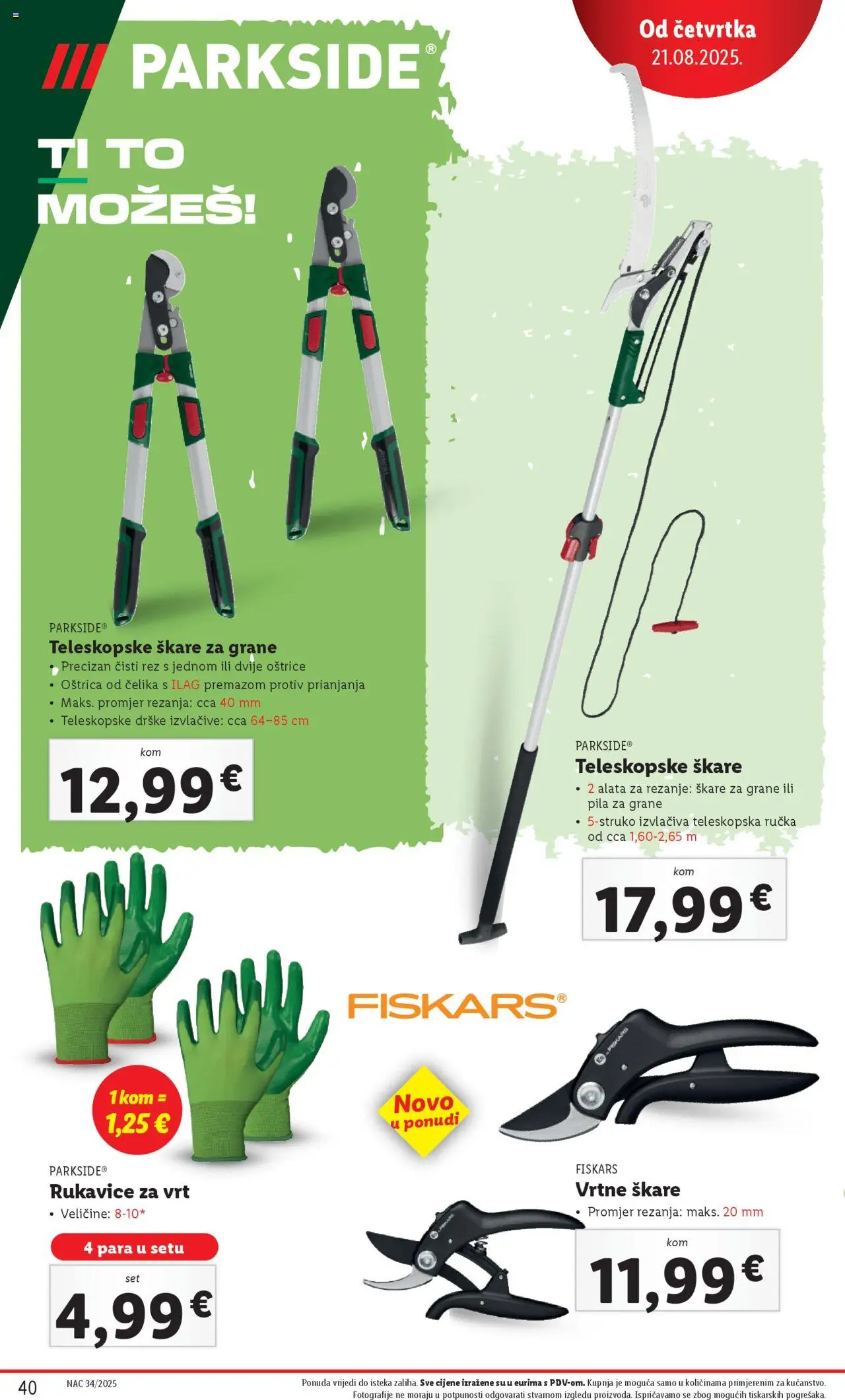 Lidl katalog | vrijedi od 18.08.2025 | Stranica: 40 | Proizvodi: Rukavice, Škare, Pila, Parkside