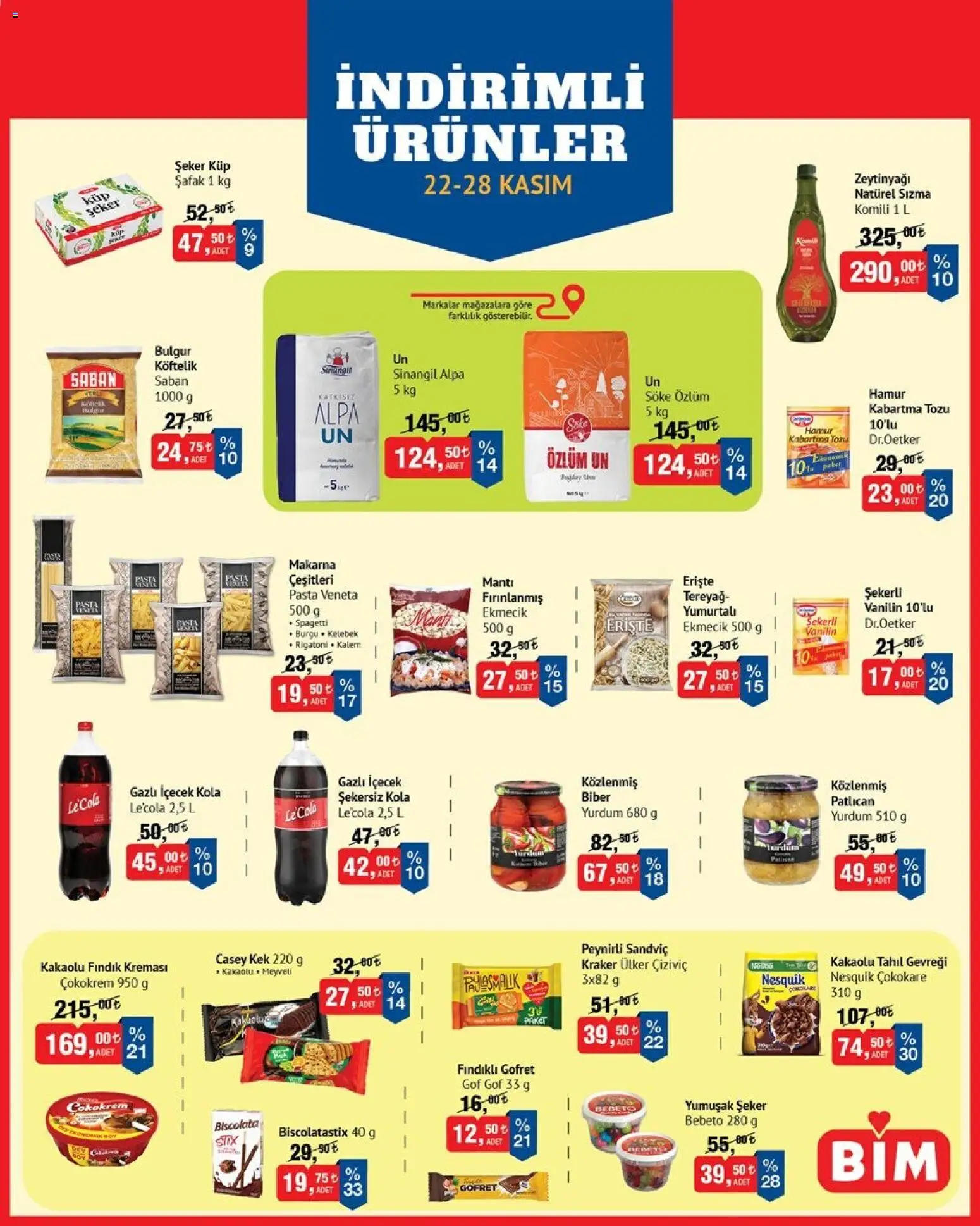 BİM İndirimli Ürünler - 22.11.2025 tarihinden itibaren geçerlidir | Sayfa: 1 | Ürünler: Tahıl gevreği, Erişte, Şeker, Tahıl