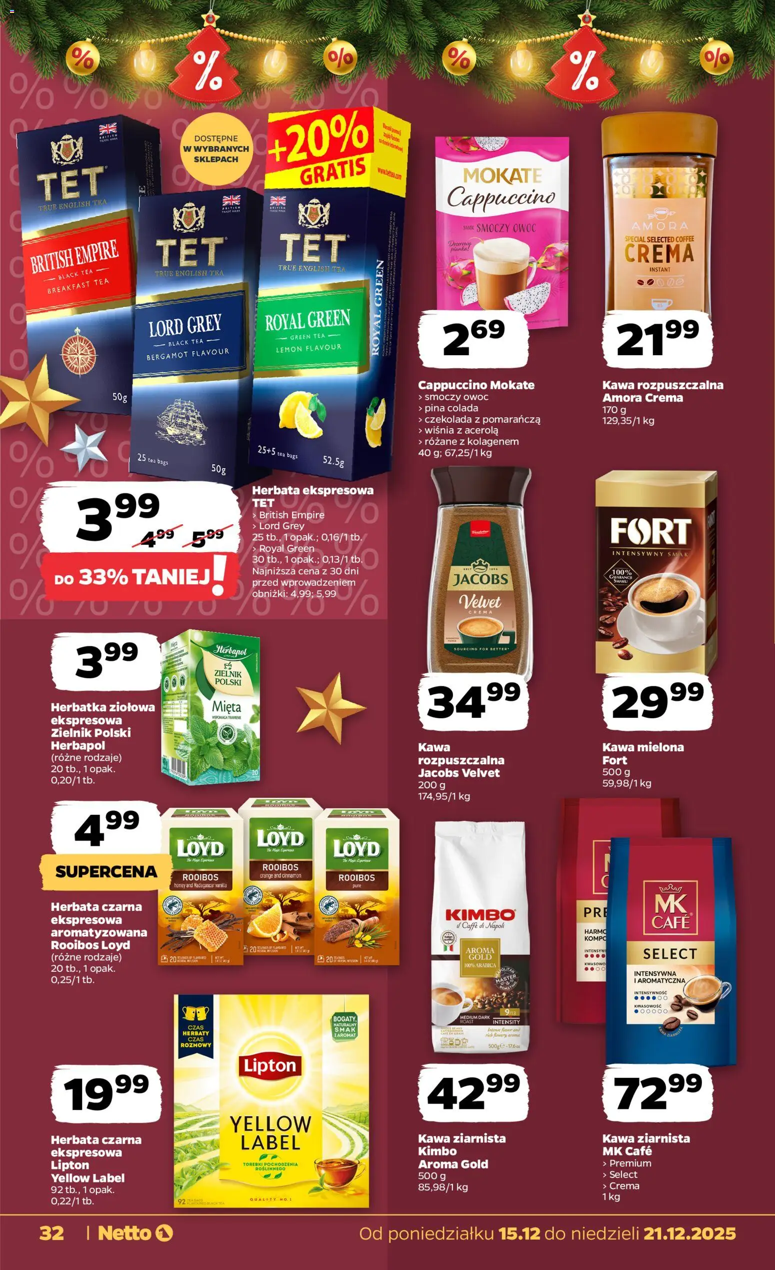 Netto gazetka - Spożywcza od 15.12.2025 | Strona: 32 | Produkty: Kawa ziarnista, Smoczy owoc, Cappuccino, Kawa