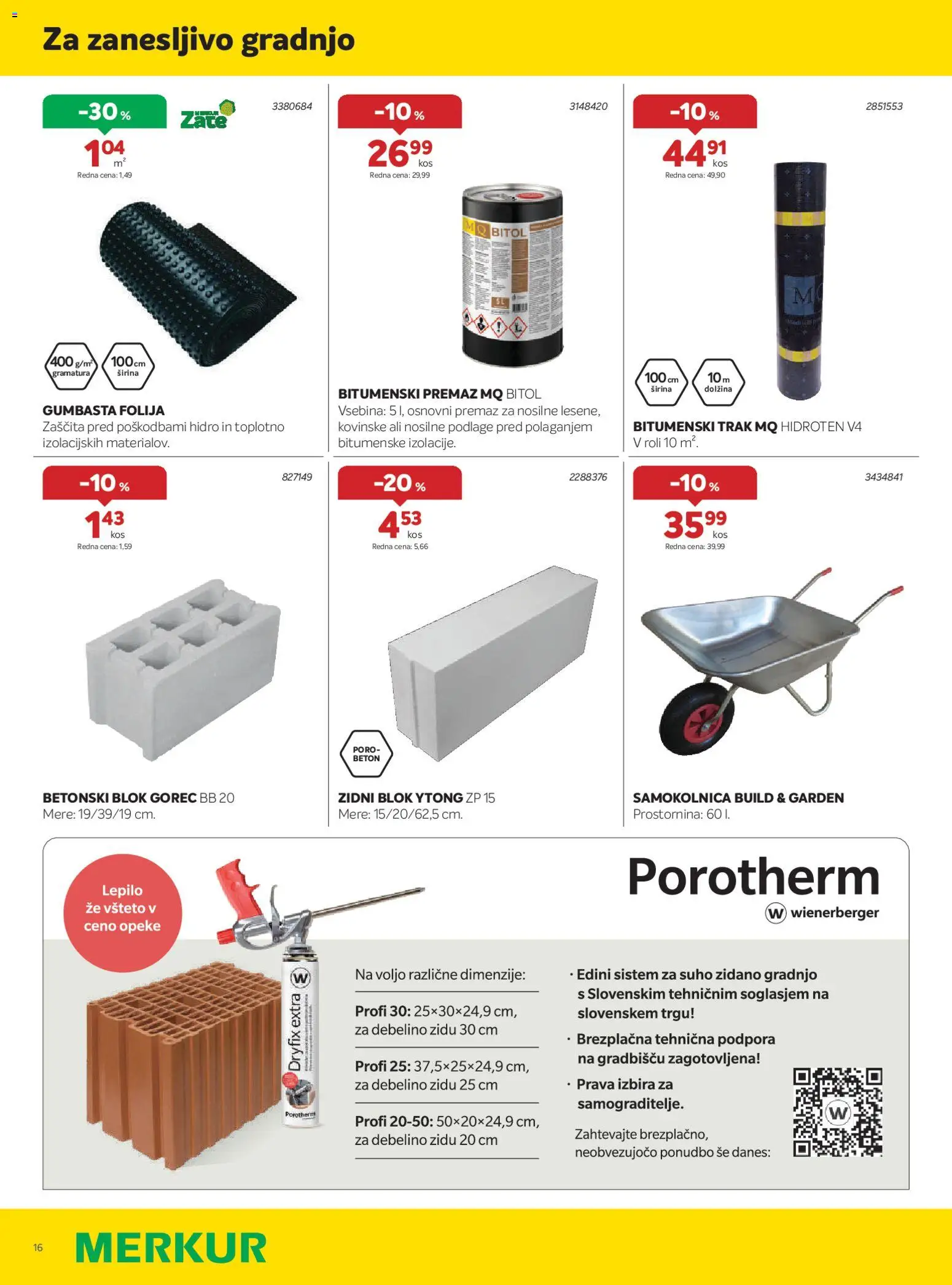 Novi Merkur katalog ponudbe – veljaven od 01.04.2026 | Stran: 16 | Izdelki: Blok, Lepilo, Beton, Samokolnica