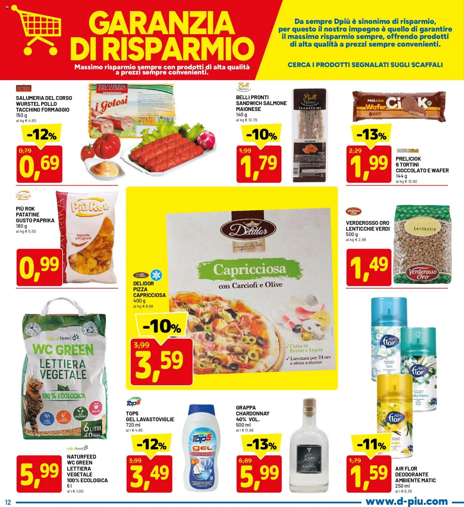 Volantino D Più del 05.03.2026 | Pagina: 12 | Prodotti: Pizza, Pollo, Wurstel, WC