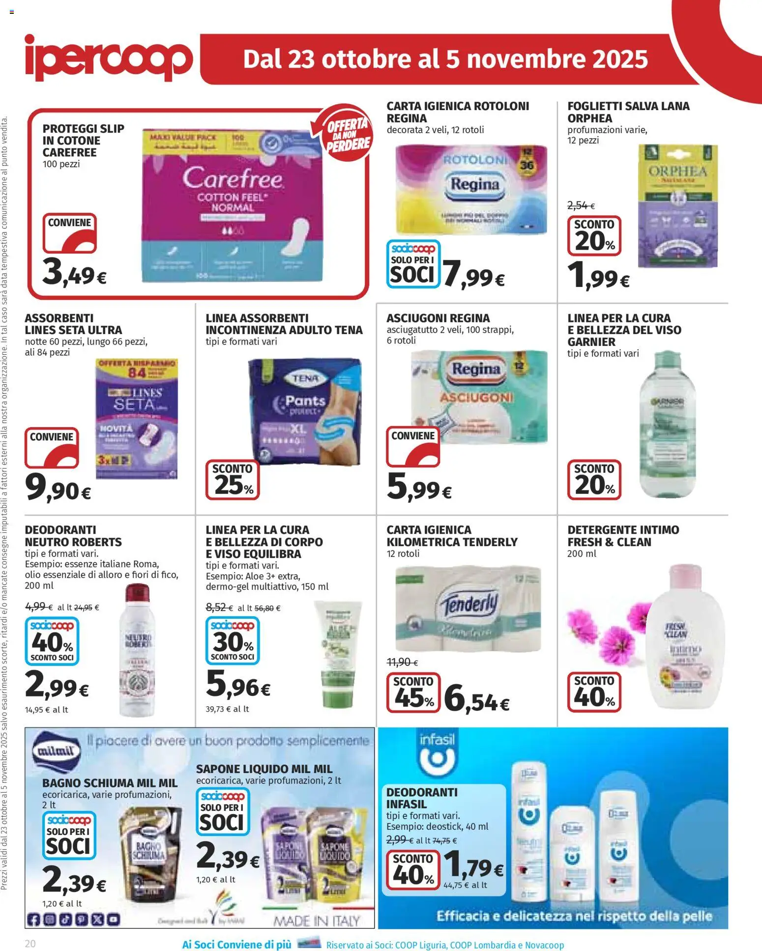 Volantino Ipercoop del 23.10.2025 | Pagina: 20 | Prodotti: Carta igienica, Intimo, Olio, Asciugatutto