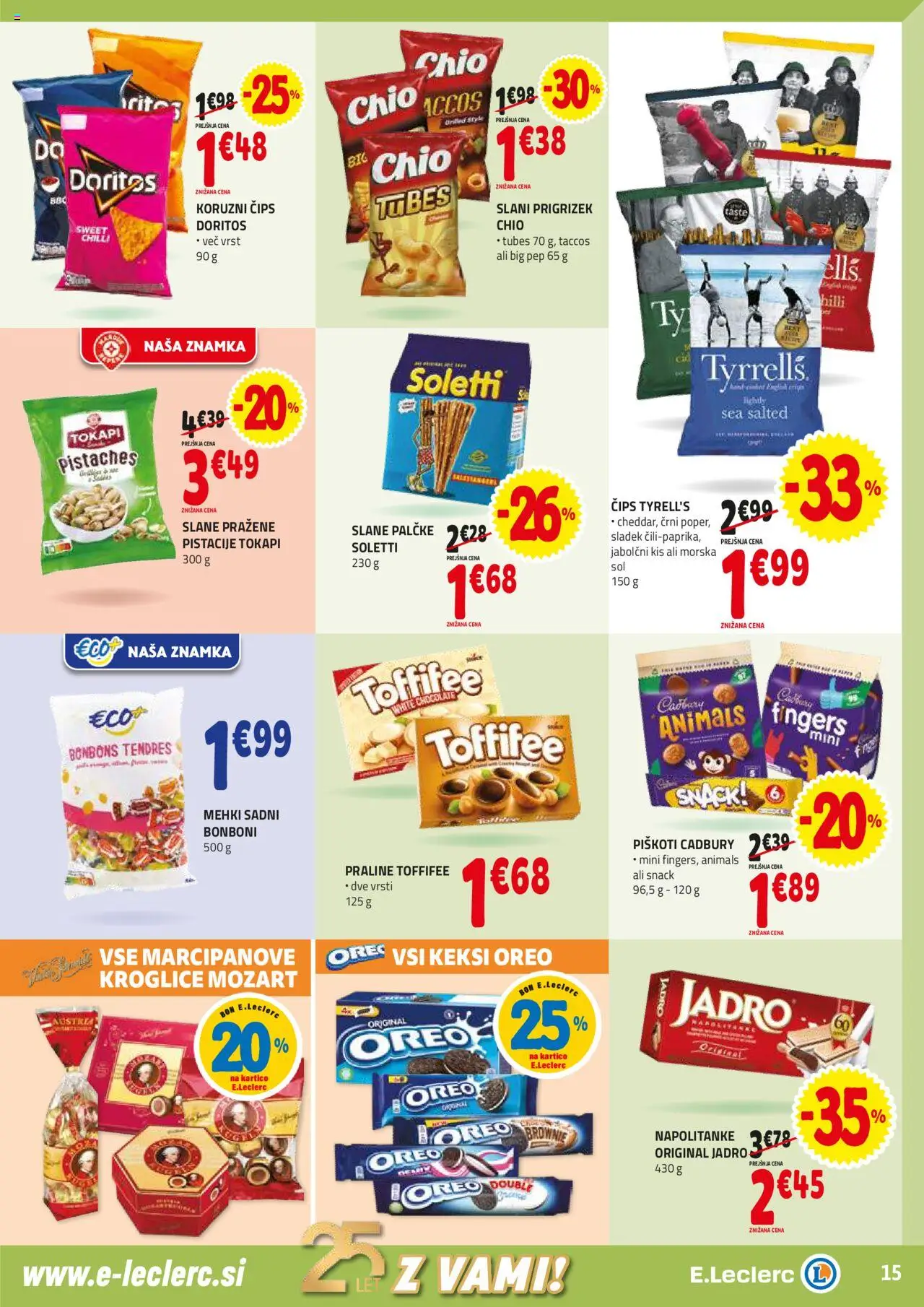 E.leclerc katalog │ velja od 06.08.2025 | Stran: 15 | Izdelki: Keksi, Jabolčni kis, Cips, Piskoti