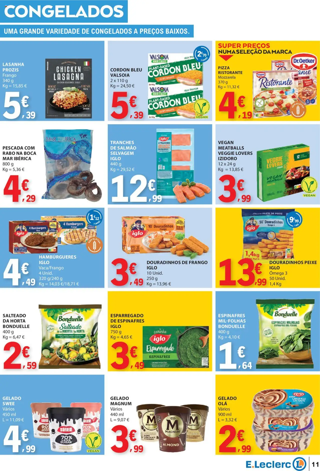 E.Leclerc folheto │ válido de 16.10.2025 | Página: 11 | Produtos: Ômega 3, Lasanha, Pizza, Peixe