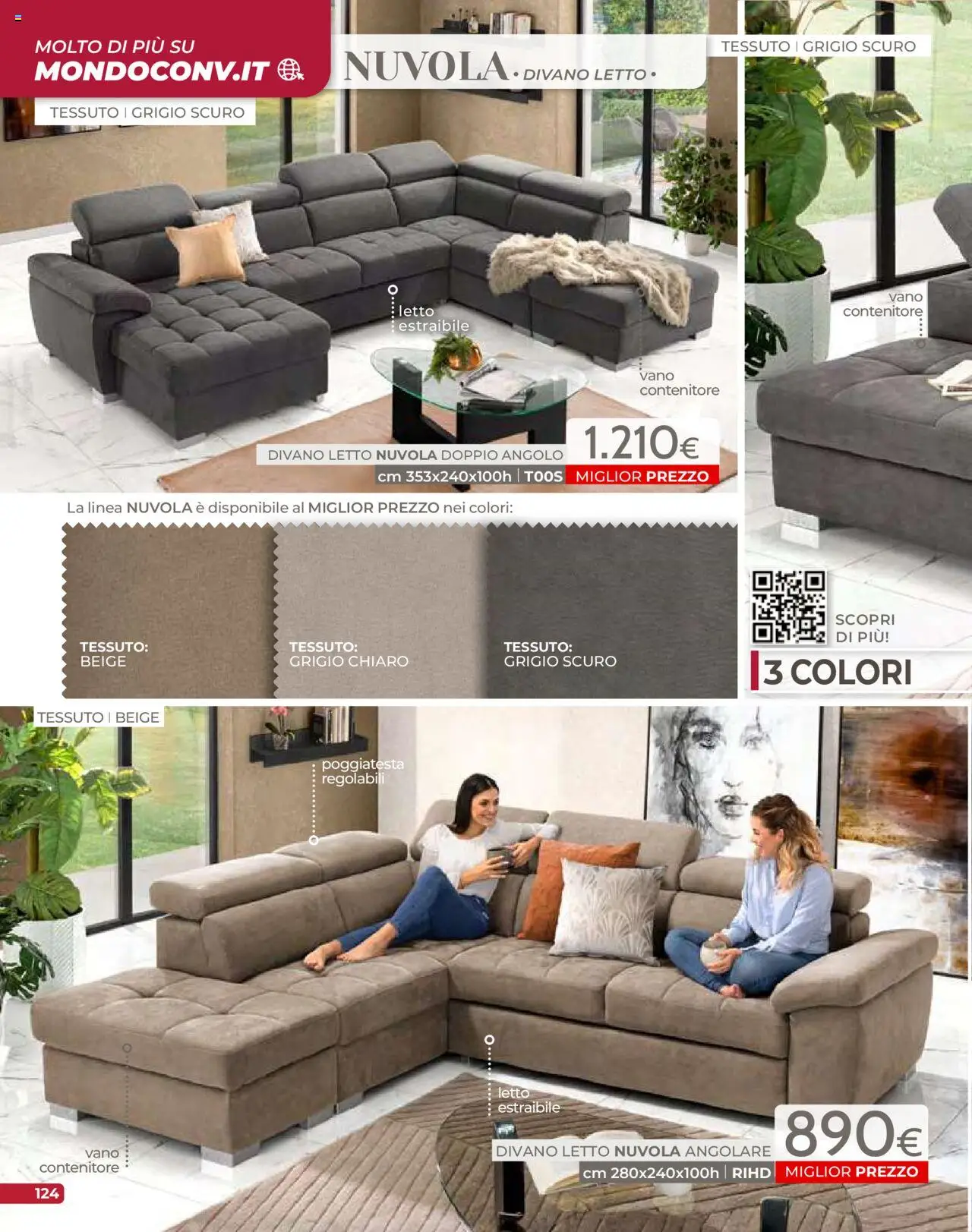 Volantino Mondo Convenienza del 09.09.2025 | Pagina: 126 | Prodotti: Divano letto, Contenitore, Letto, Divano