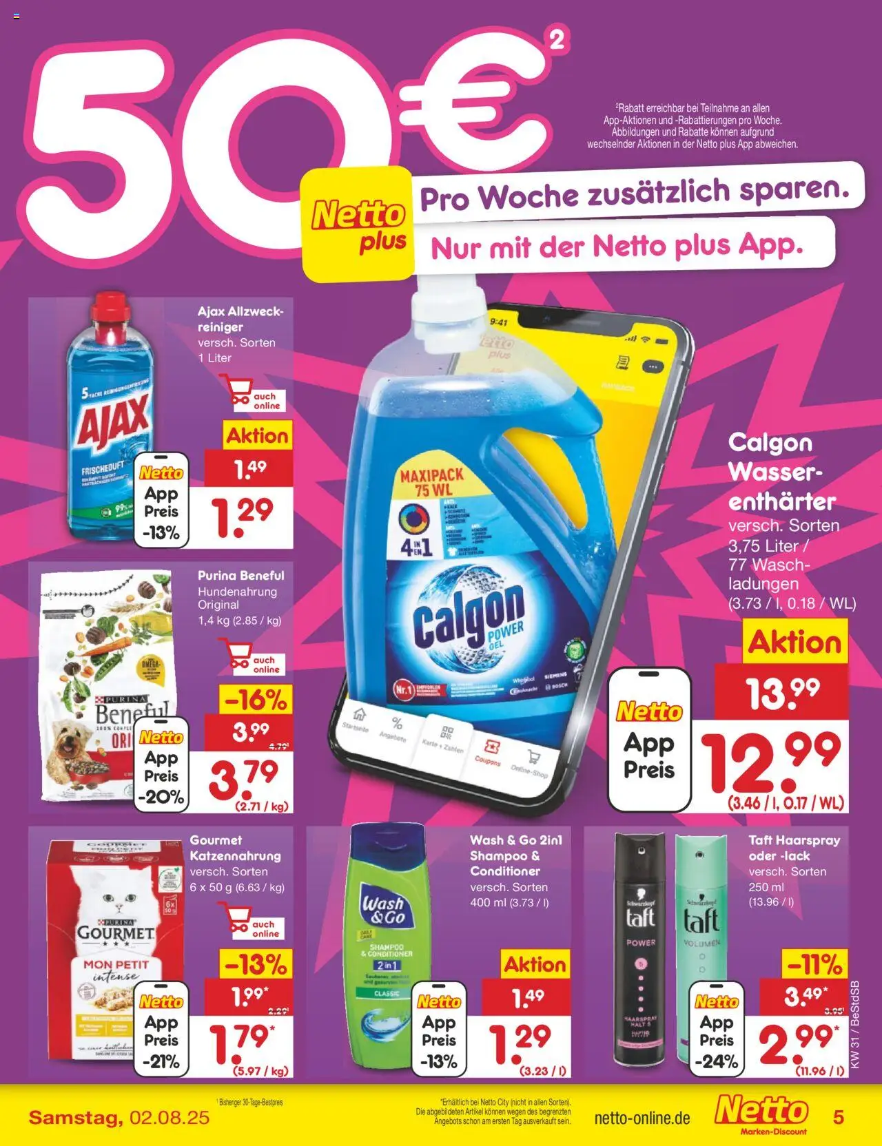Netto Marken-Discount Prospekt 	 - gültig ab dem 28.07.2025 | Seite: 5 | Produkte: Bosch, Shampoo, Haarspray, Wasser