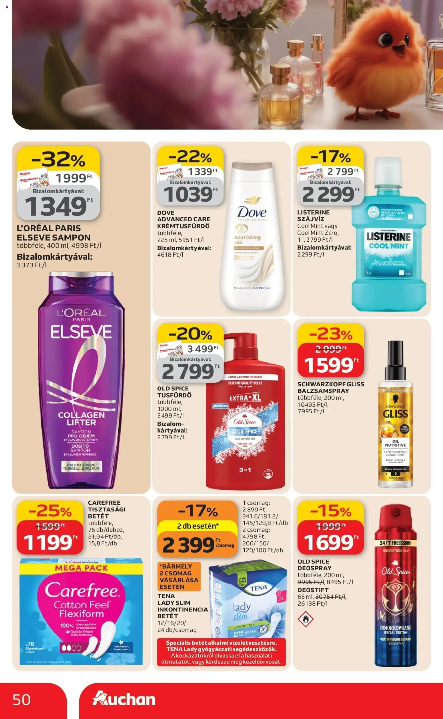 Auchan akciós ujság - amely érvényes a következő dátumtól: 12.03.2026 | Oldal: 50 | Termékek: Old spice, Body, Tusfürdő, Szájvíz