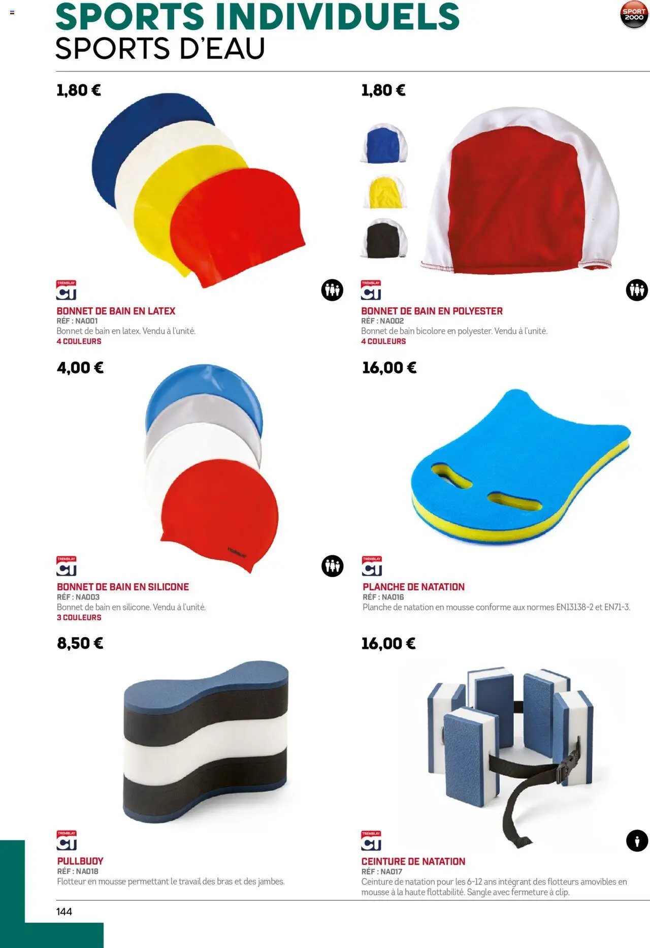 {H1} | Page: 144 | Produits: Ceinture, Bonnet, Mousse, Bonnet de bain