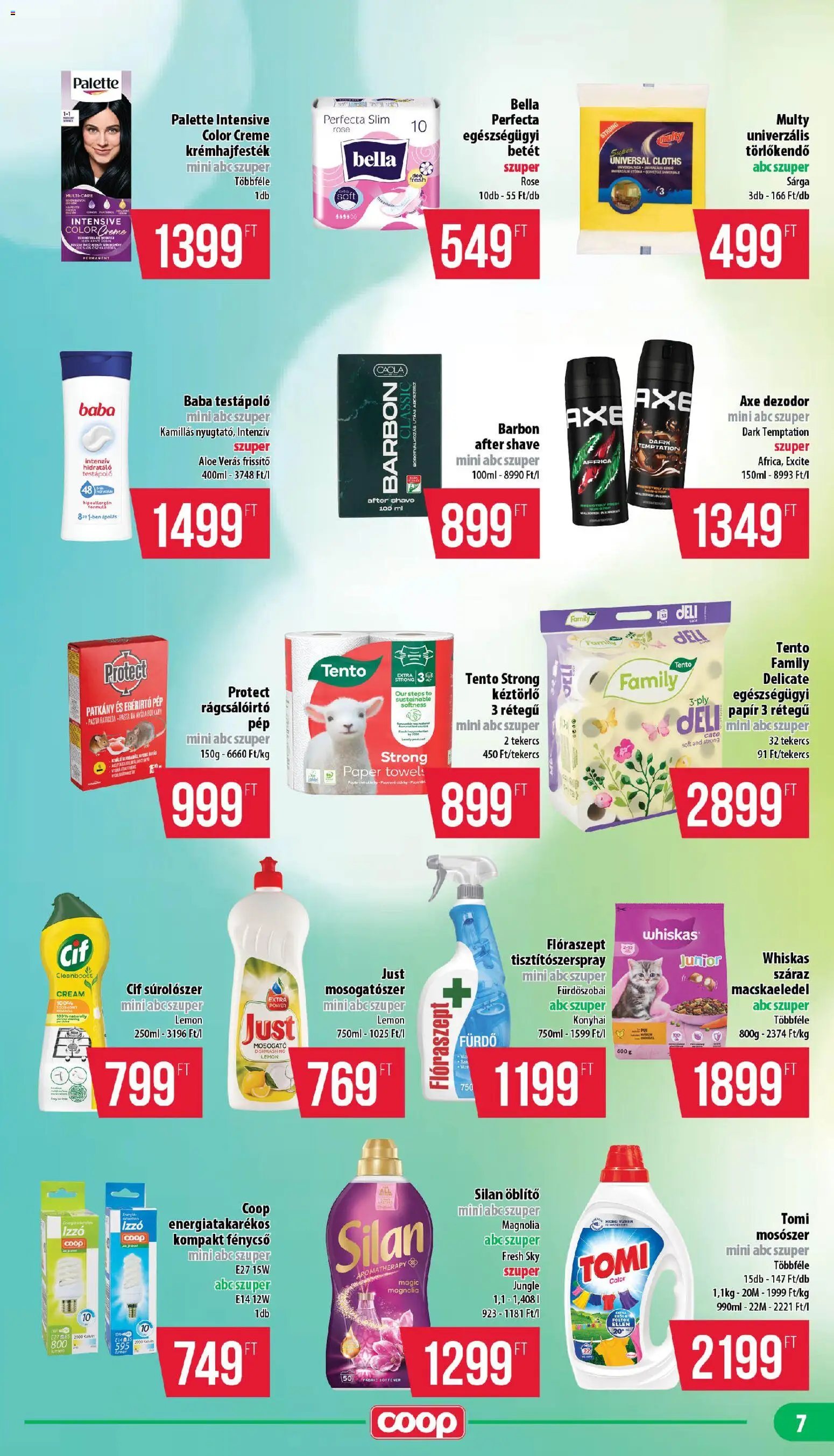 COOP akciós ujság - amely érvényes a következő dátumtól: 13.11.2025 | Oldal: 7 | Termékek: Macskaeledel, Izzó, Öblítő, Mosogatószer