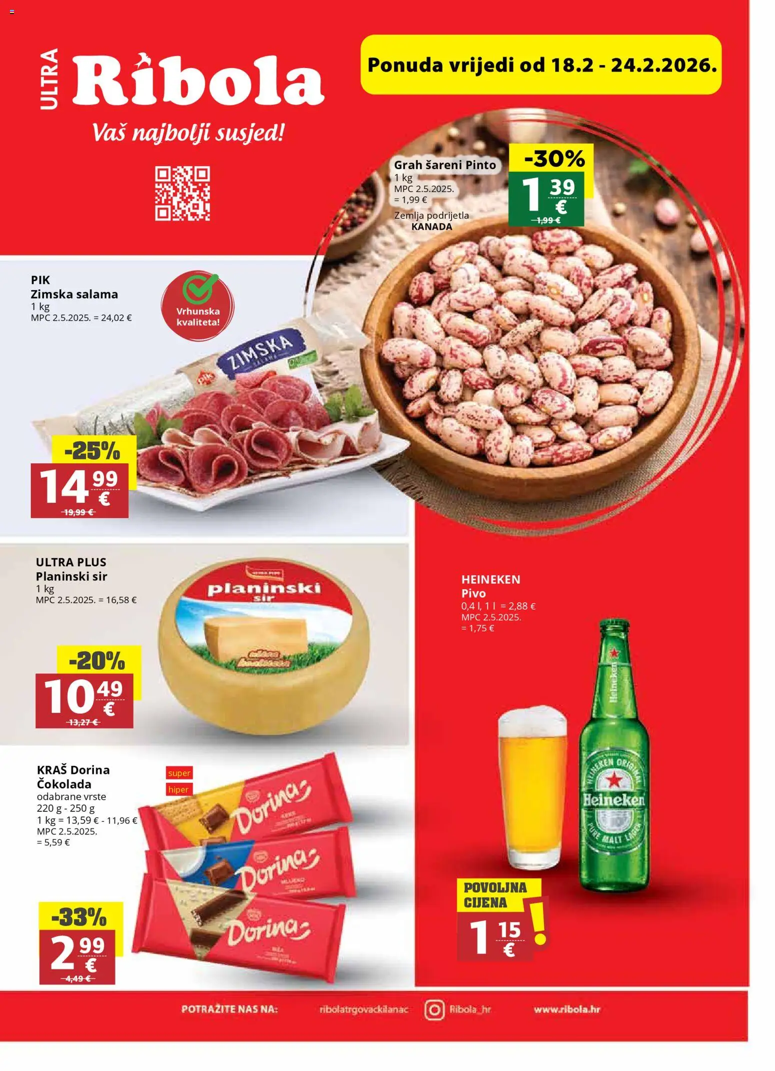 Ribola katalog | vrijedi od 18.02.2026 | Stranica: 1 | Proizvodi: Dorina, Sir, Grah, Heineken