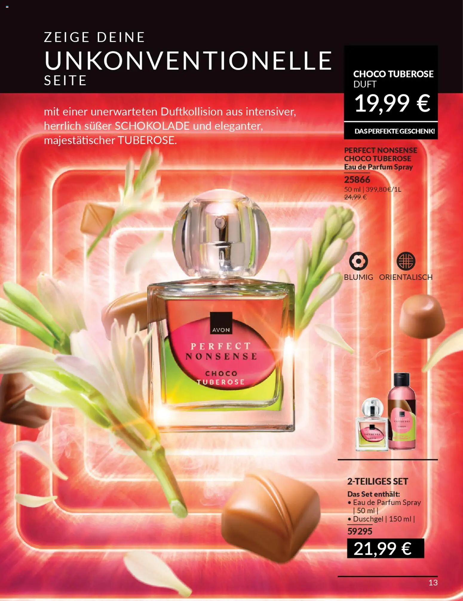 AVON Katalog März 2026 – gültig ab 01.03.2026 | Seite: 15 | Produkte: Schokolade, Duft, Duschgel, Eau de Parfum