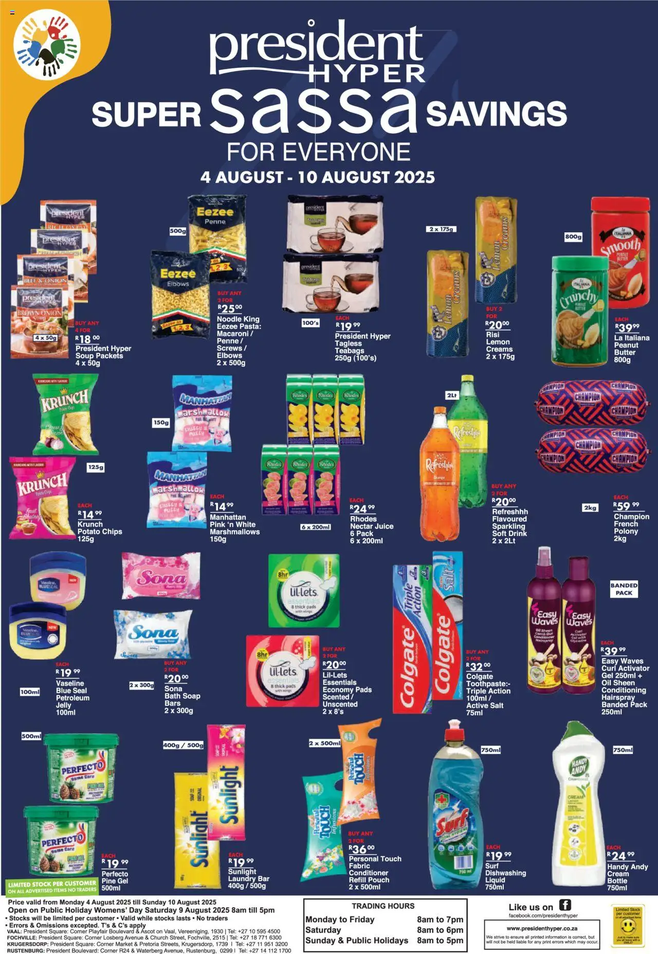 President Hyper - Super Sassa Savings │ valid from 04.08.2025 | Page: 2 | Products: Pads, Conditioner, Soap, Toothpaste