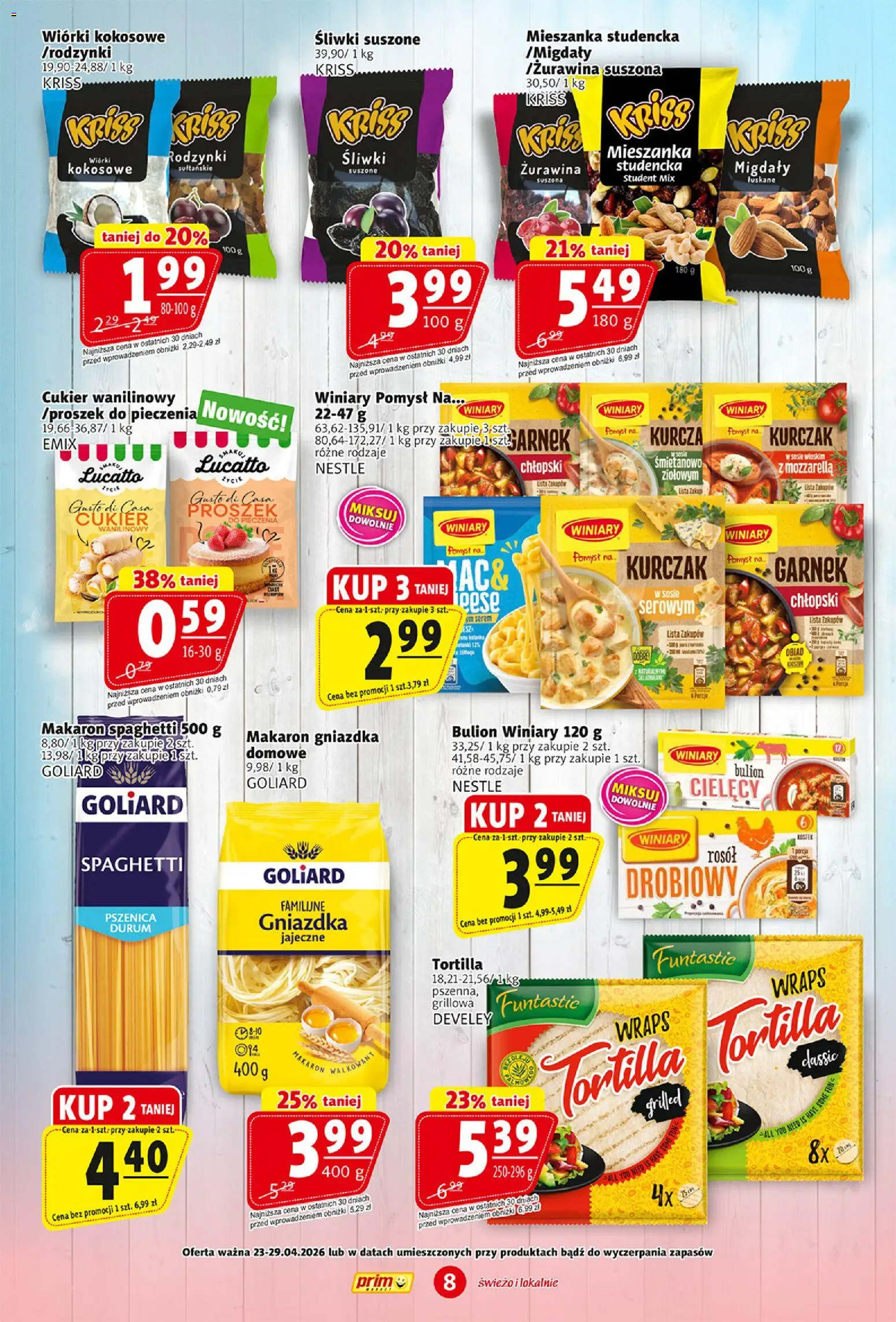 Prim Market gazetka od 23.04.2026 | Strona: 8 | Produkty: Kurczak, Tortilla, Żurawina, Śliwki suszone