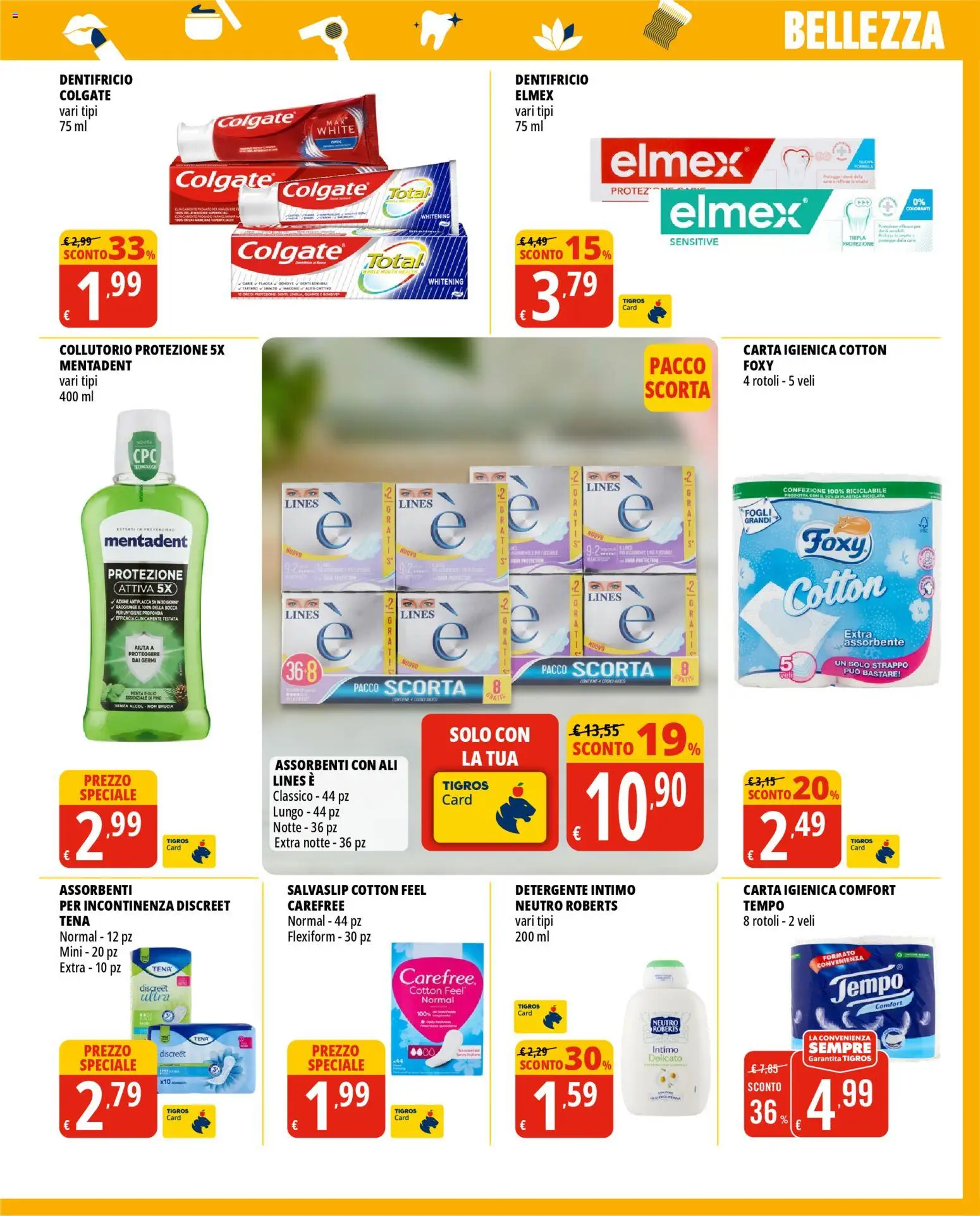 Volantino Tigros del 22.04.2026 | Pagina: 3 | Prodotti: Carta igienica, Collutorio, Detergente, Olio